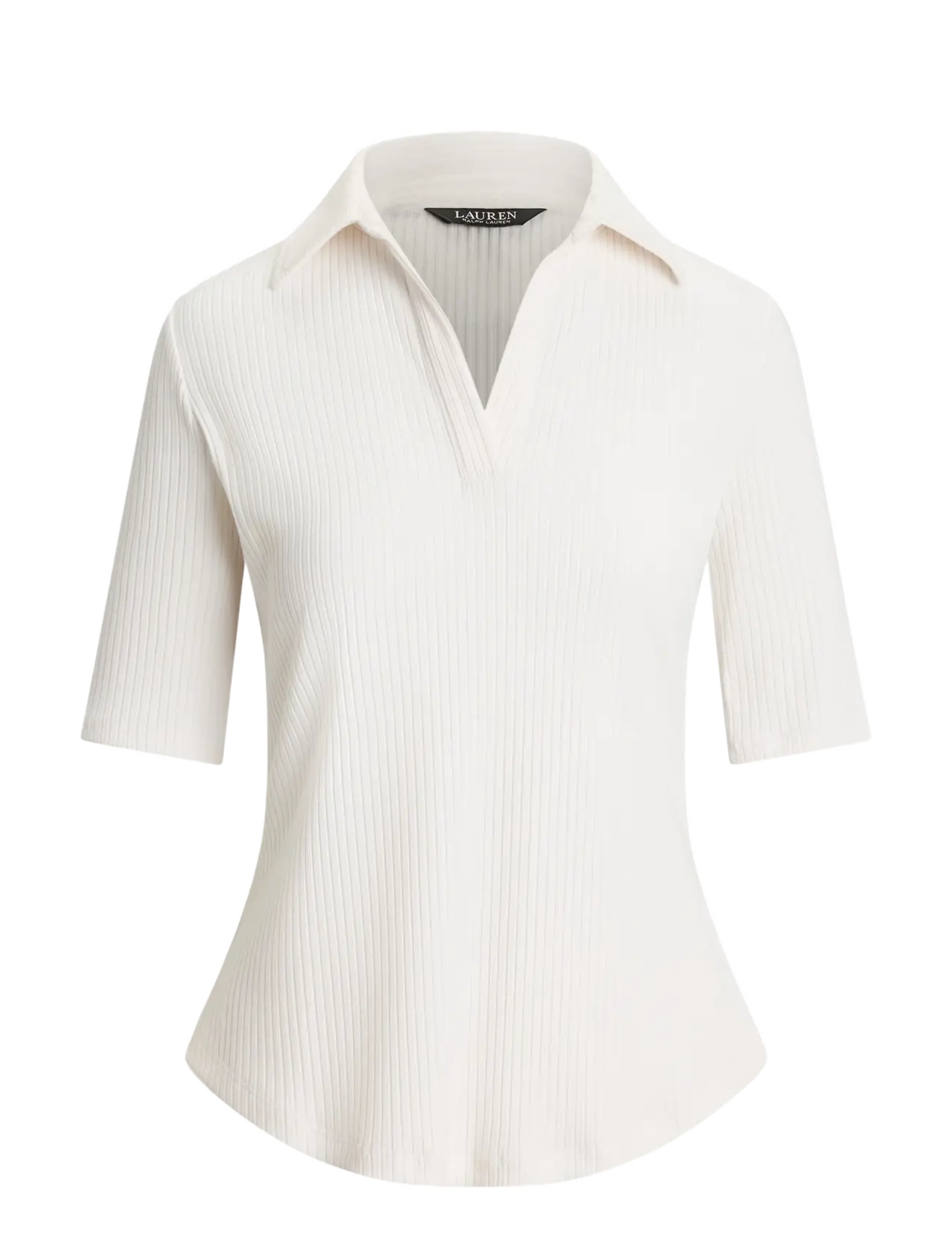 Lauren Ralph Lauren - Rib-Knit Elbow-Sleeve Polo Tee - pólóbolir - white - 1