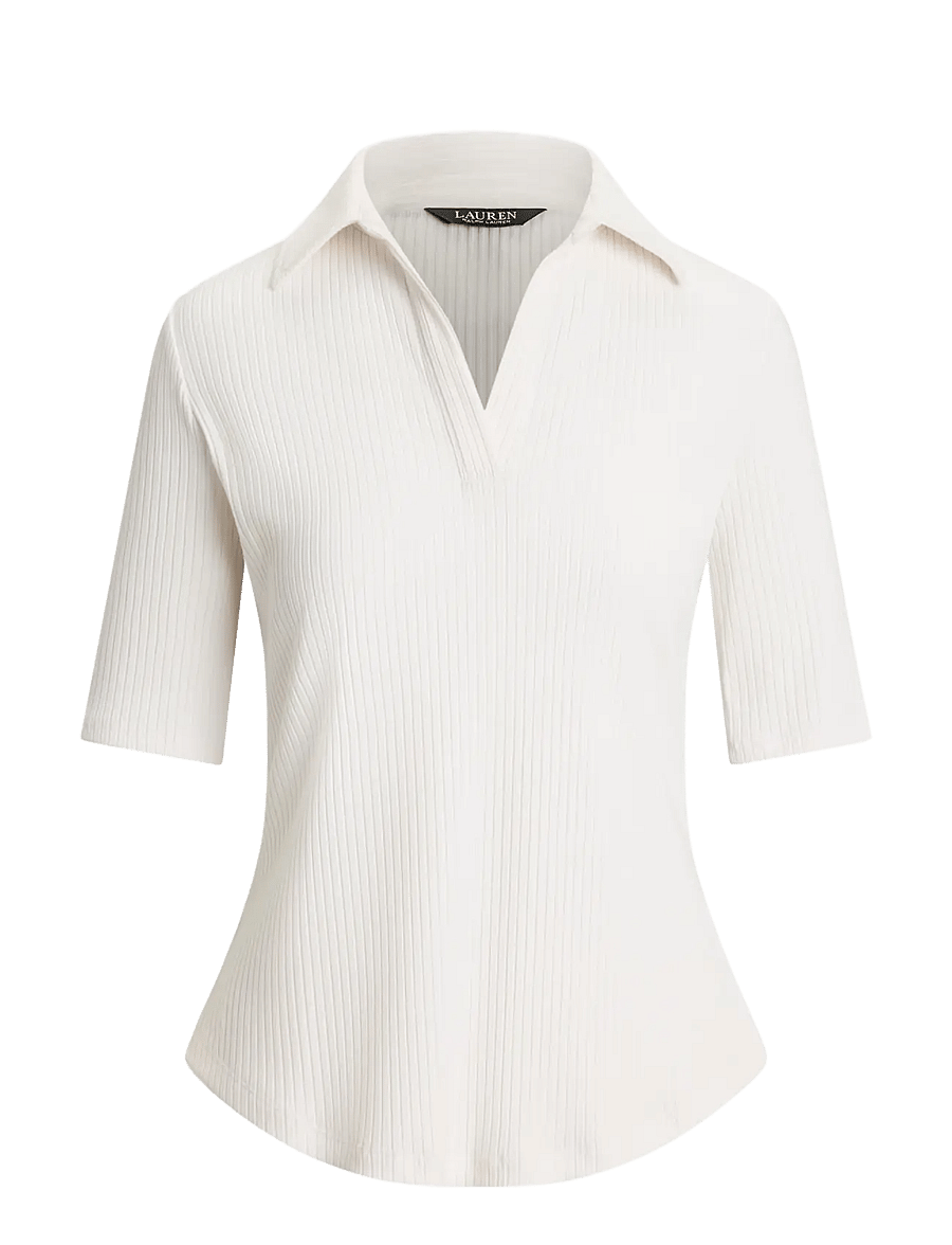 Lauren Ralph Lauren - Rib-Knit Elbow-Sleeve Polo Tee - pólóbolir - white - 1