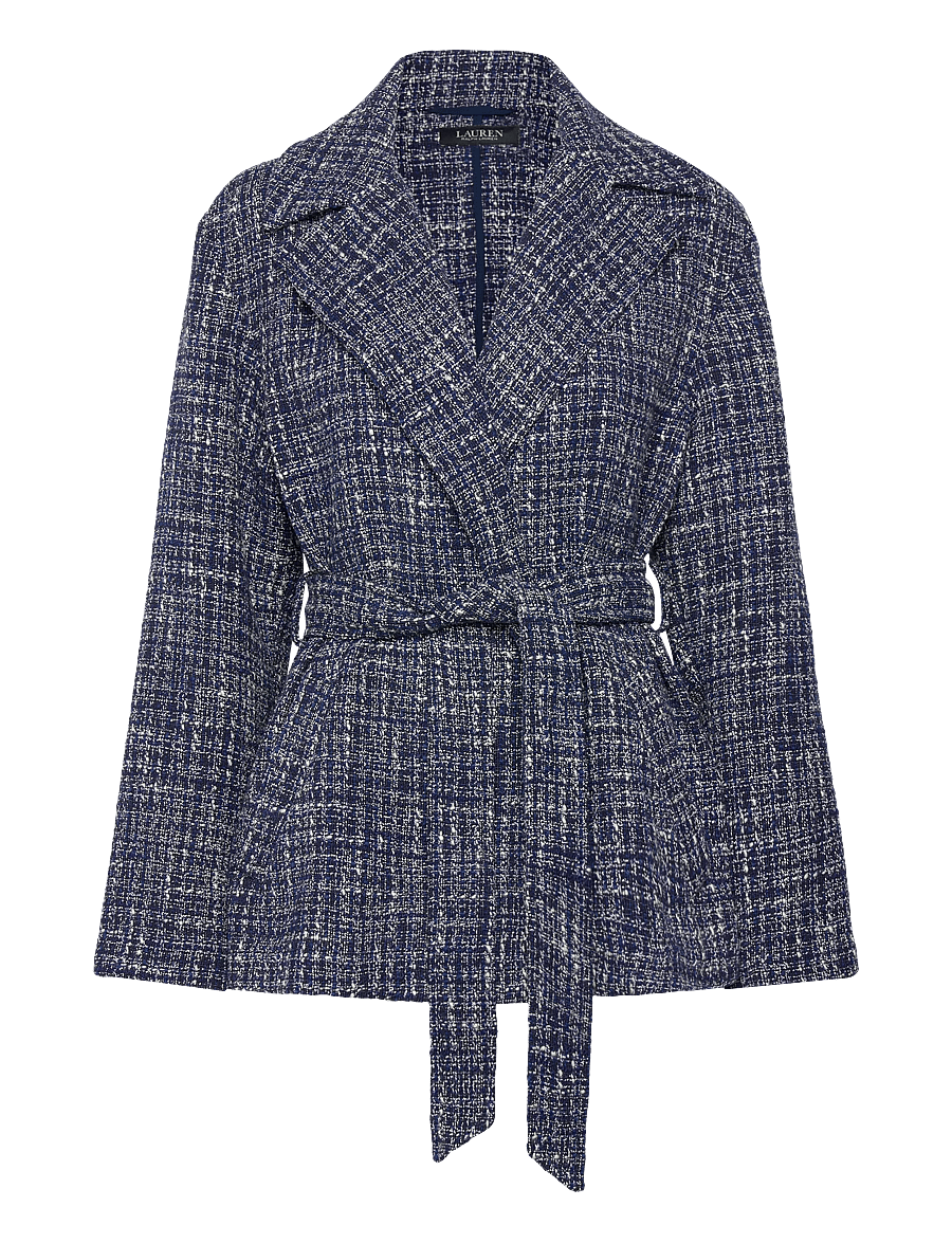 Lauren Ralph Lauren - Cotton-Blend Bouclé Wrap Coat - light coats - navy blue multi - 1