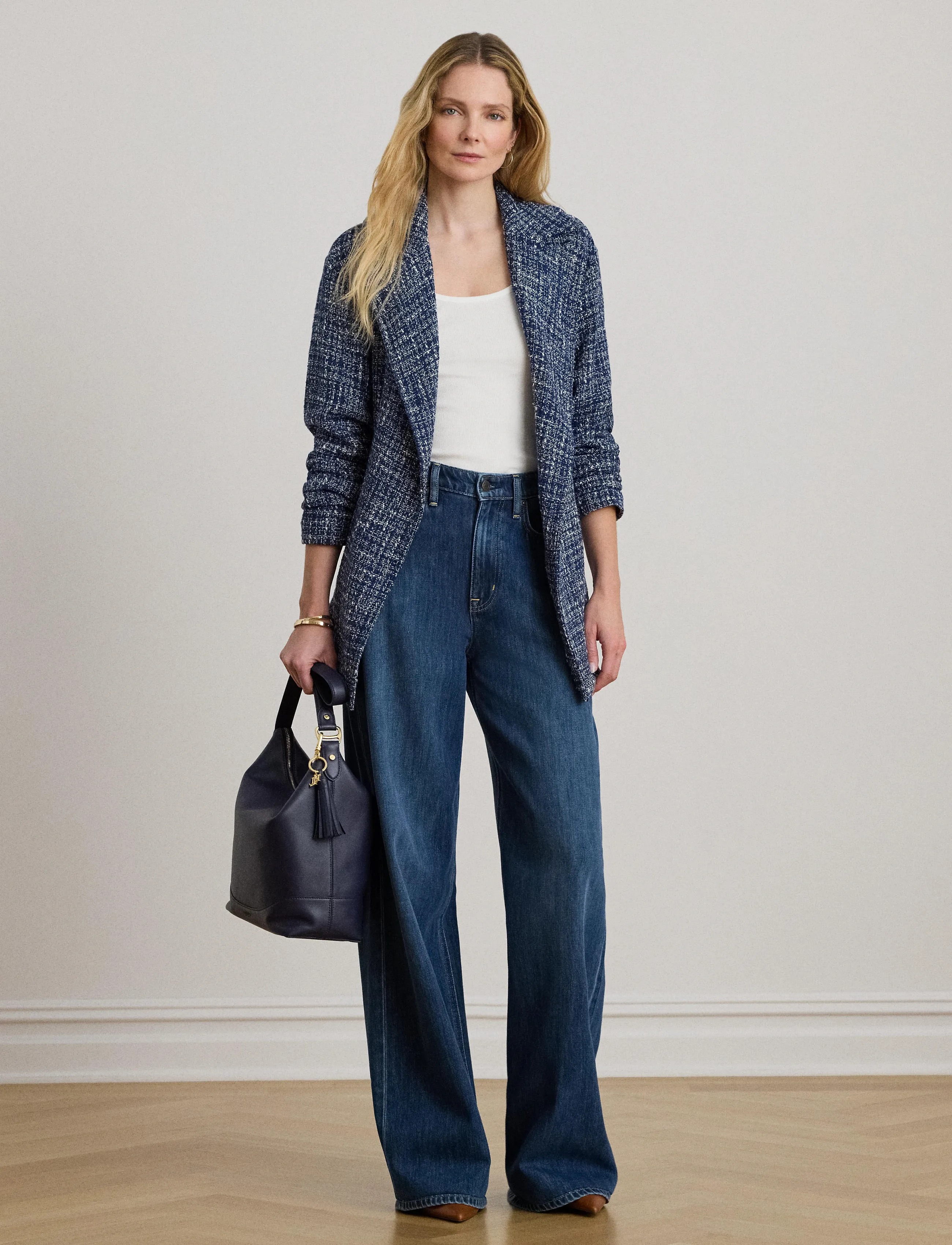 Lauren Ralph Lauren Cotton-Blend Bouclé Wrap Coat, 34, Navy, Frakker > Lette Frakker, Dame
