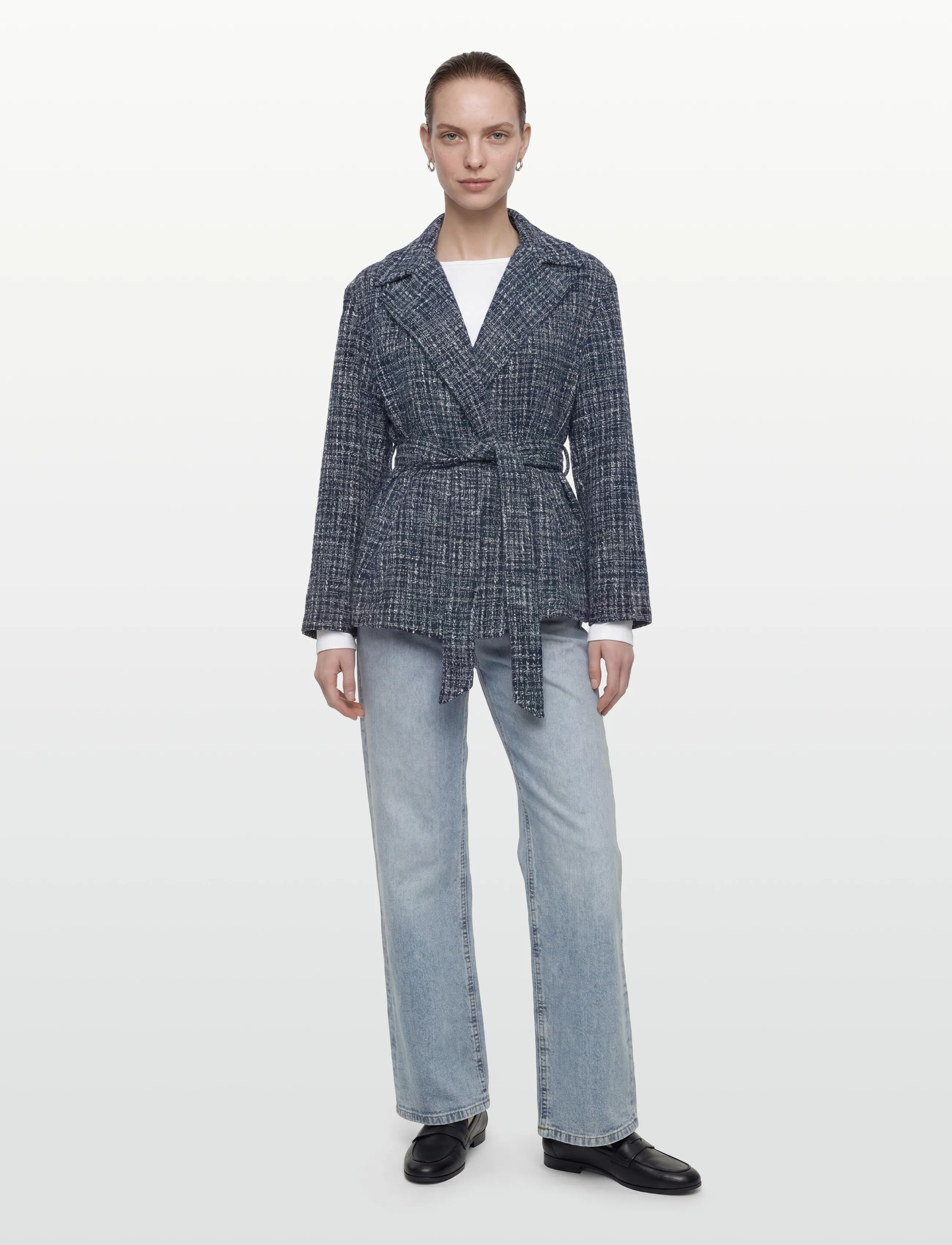 Lauren Ralph Lauren Cotton-Blend Bouclé Wrap Coat - Tunna kappor - NAVY BLUE MULTI / navy