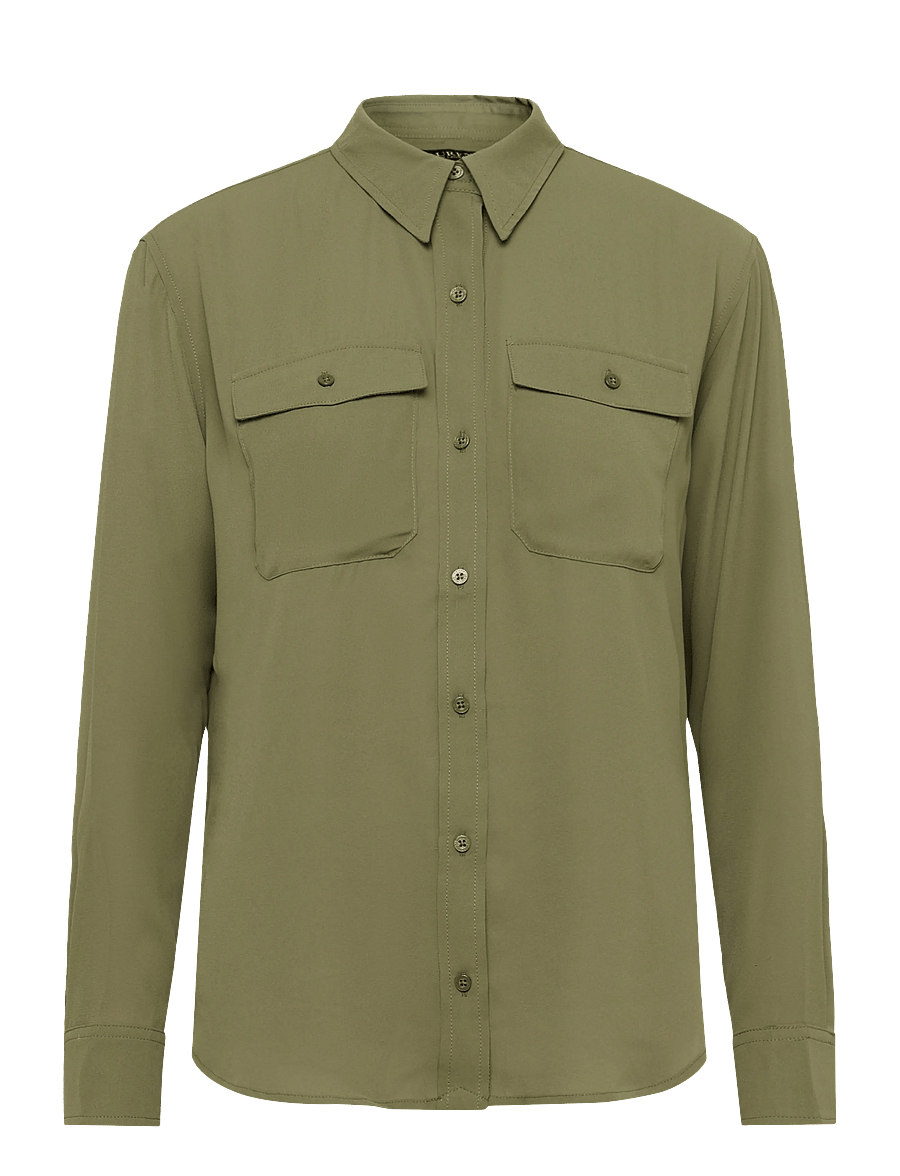 Lauren Ralph Lauren - Relaxed Fit Georgette Shirt - langærmede skjorter - olive grove - 1