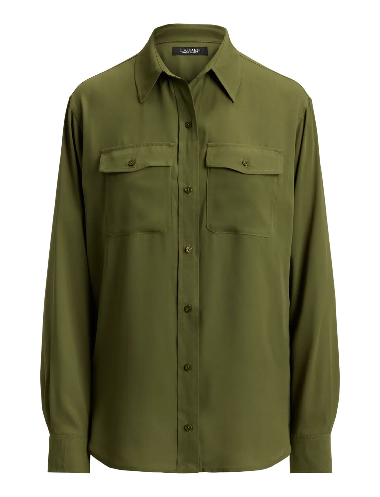 Lauren Ralph Lauren Relaxed Fit Georgette Shirt - Transitional Layering - OLIVE GROVE / khaki/green