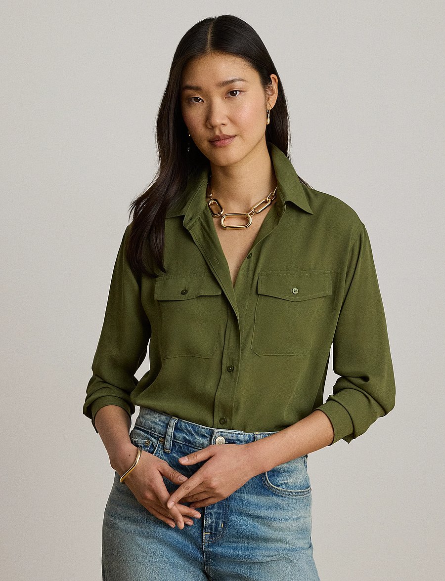 Lauren Ralph Lauren - Relaxed Fit Georgette Shirt - langærmede skjorter - olive grove - 0