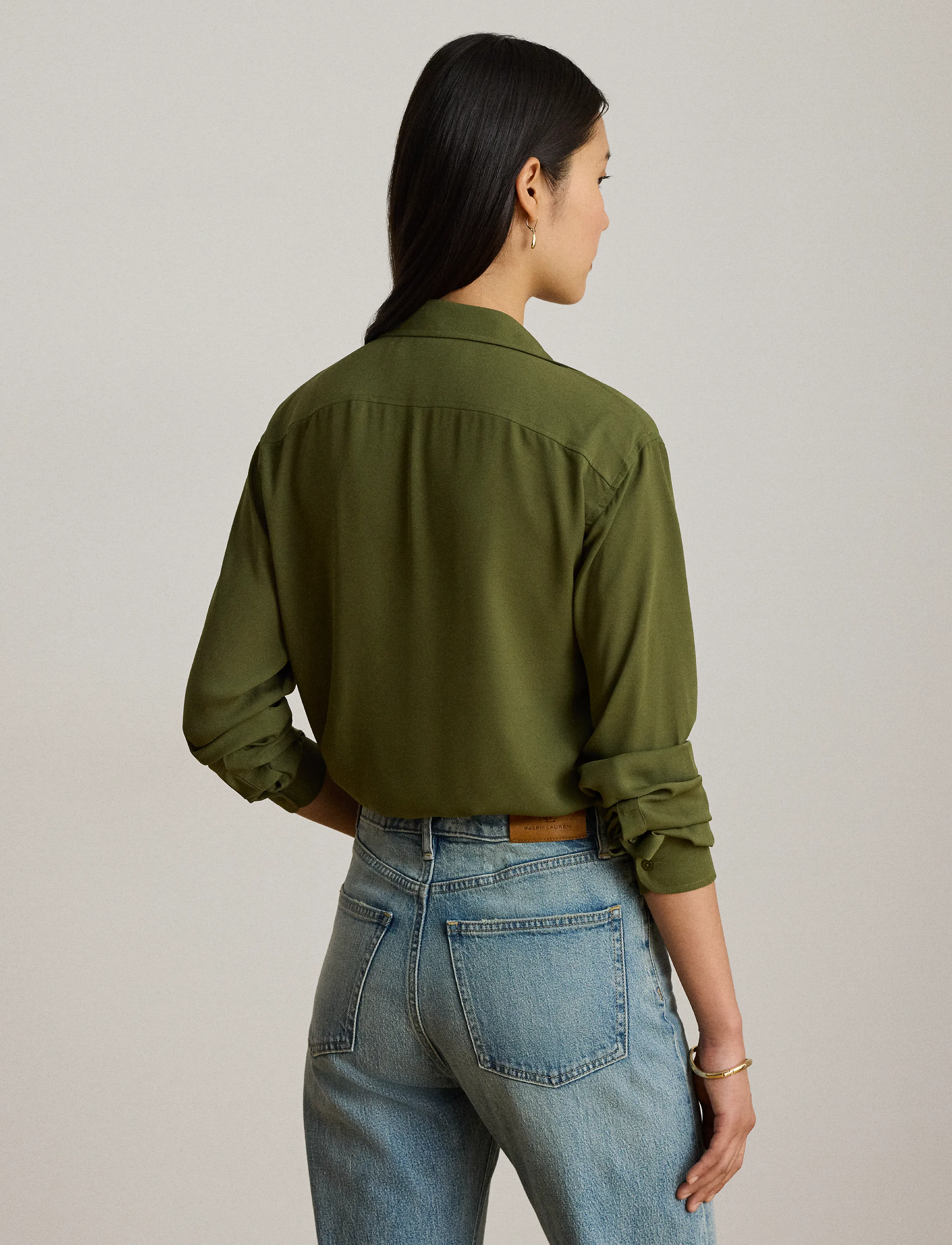 Lauren Ralph Lauren - Relaxed Fit Georgette Shirt - langærmede skjorter - olive grove - 2