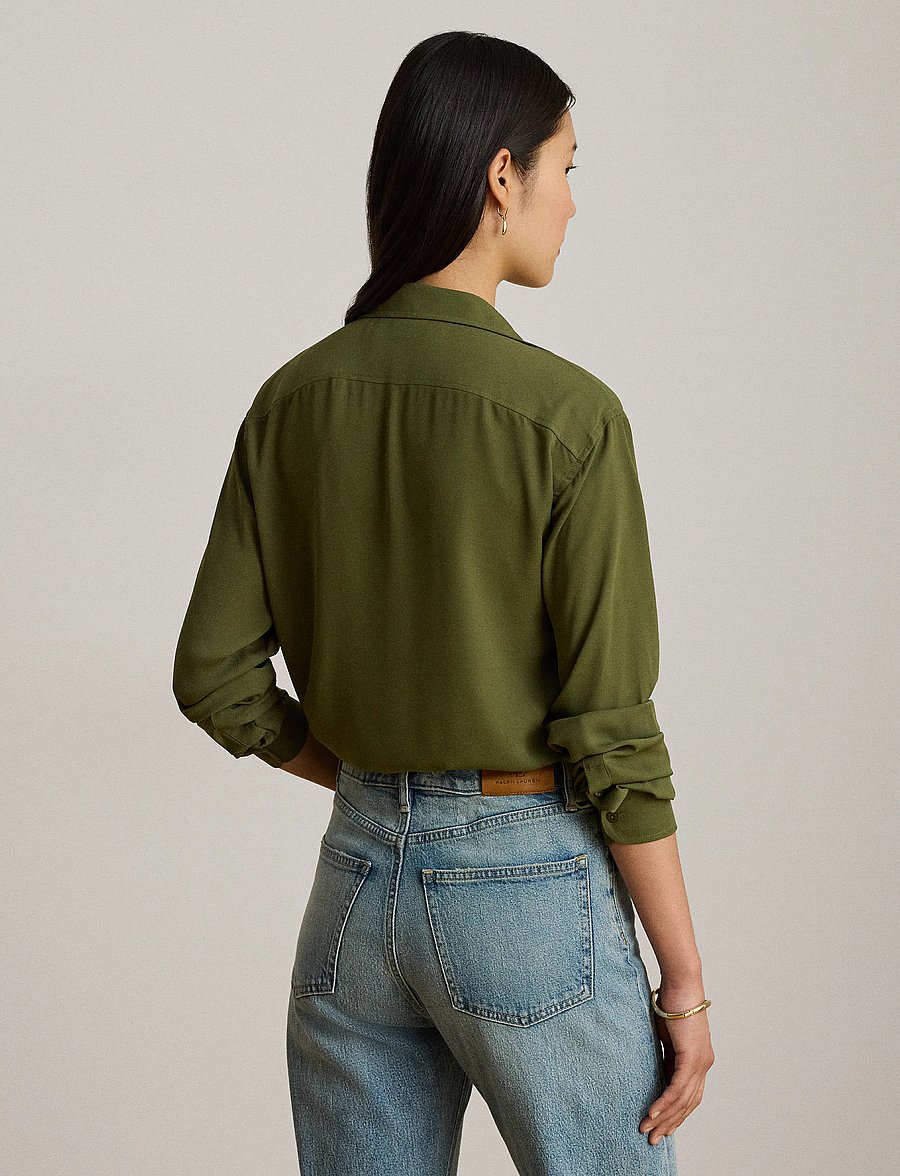 Lauren Ralph Lauren - Relaxed Fit Georgette Shirt - langærmede skjorter - olive grove - 3
