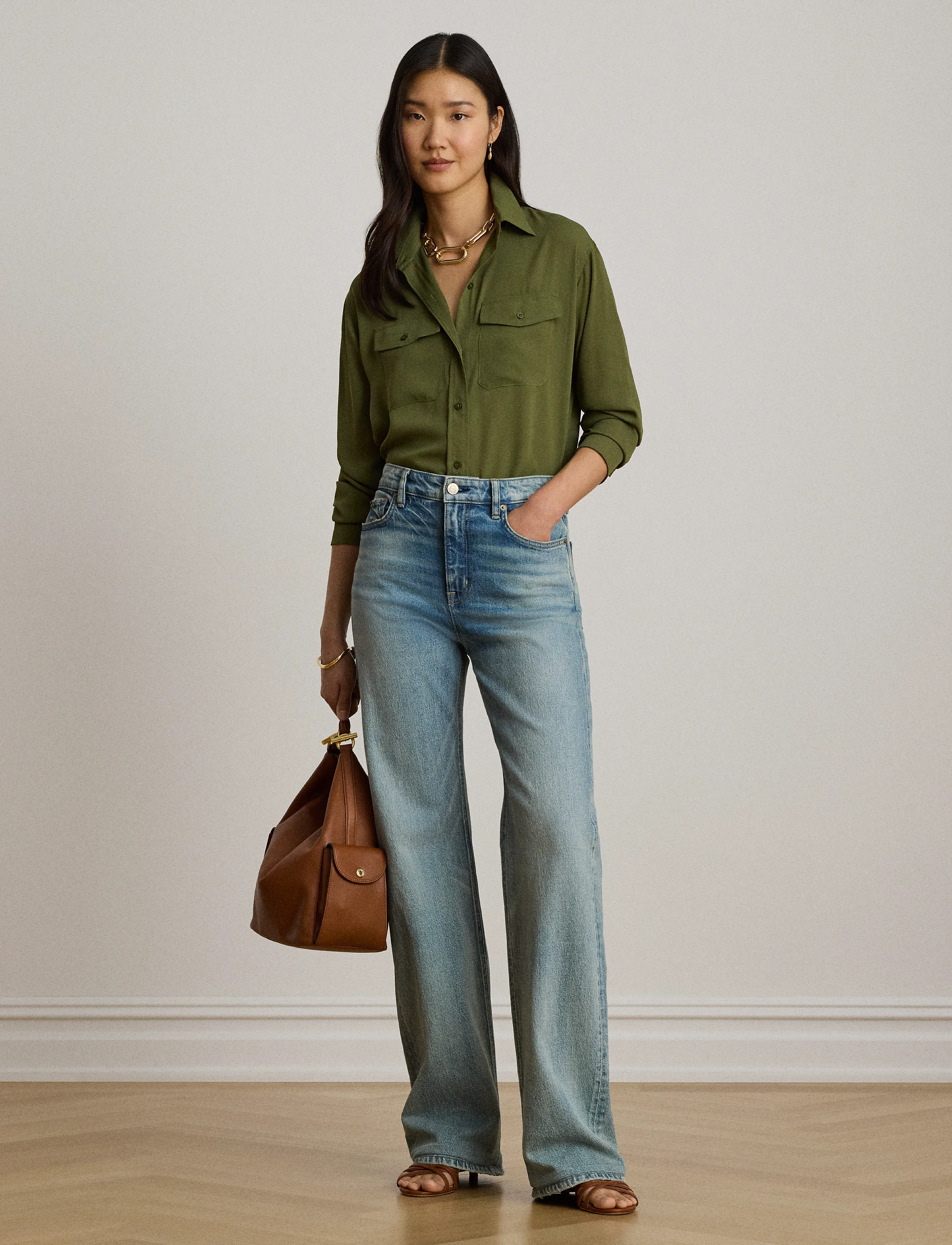 Lauren Ralph Lauren - Relaxed Fit Georgette Shirt - langærmede skjorter - olive grove - 3