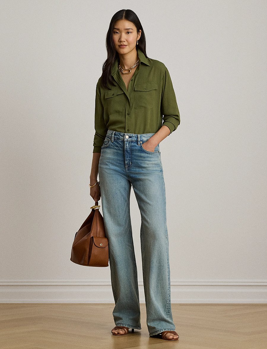 Lauren Ralph Lauren - Relaxed Fit Georgette Shirt - langærmede skjorter - olive grove - 4