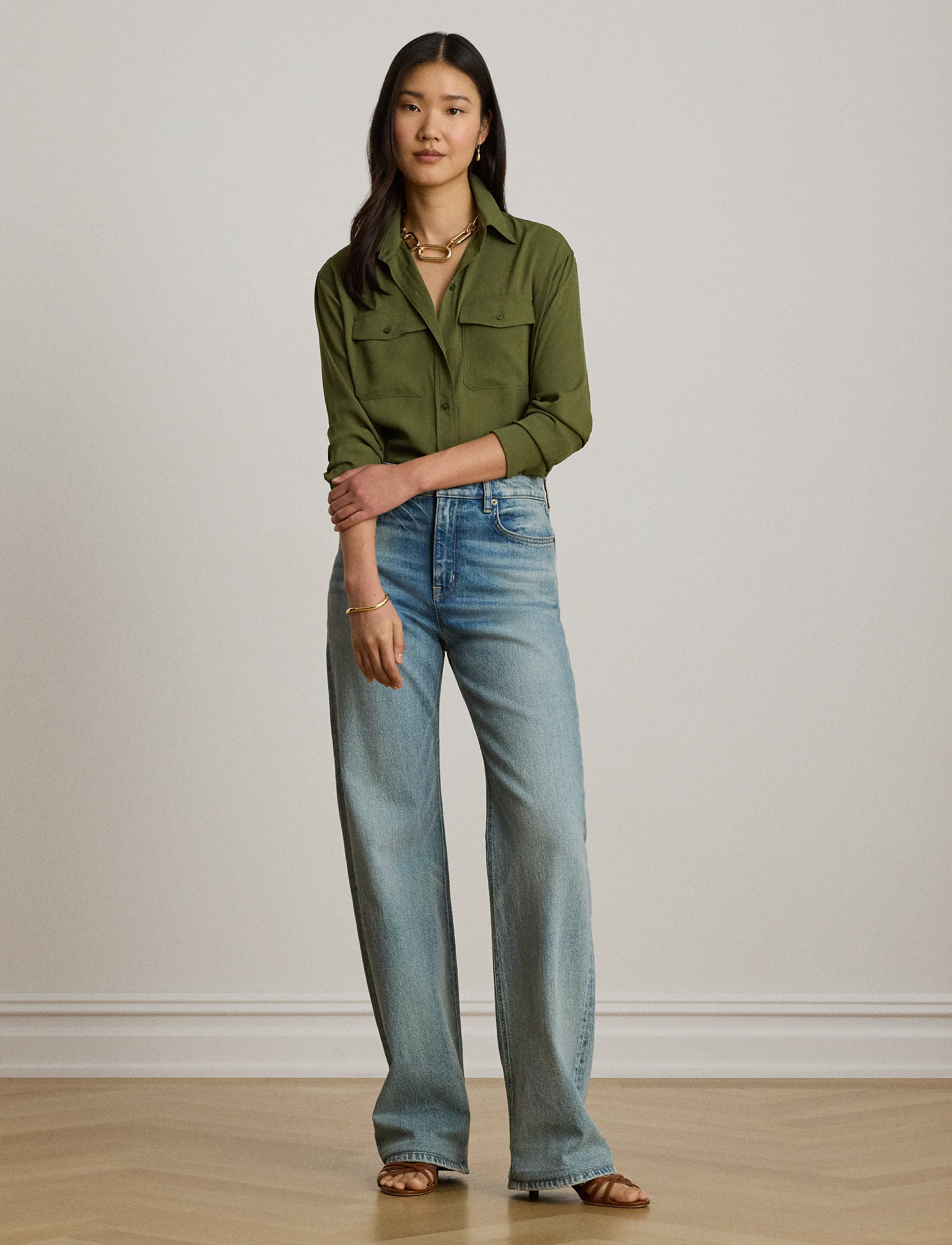 Lauren Ralph Lauren - Relaxed Fit Georgette Shirt - langærmede skjorter - olive grove - 4