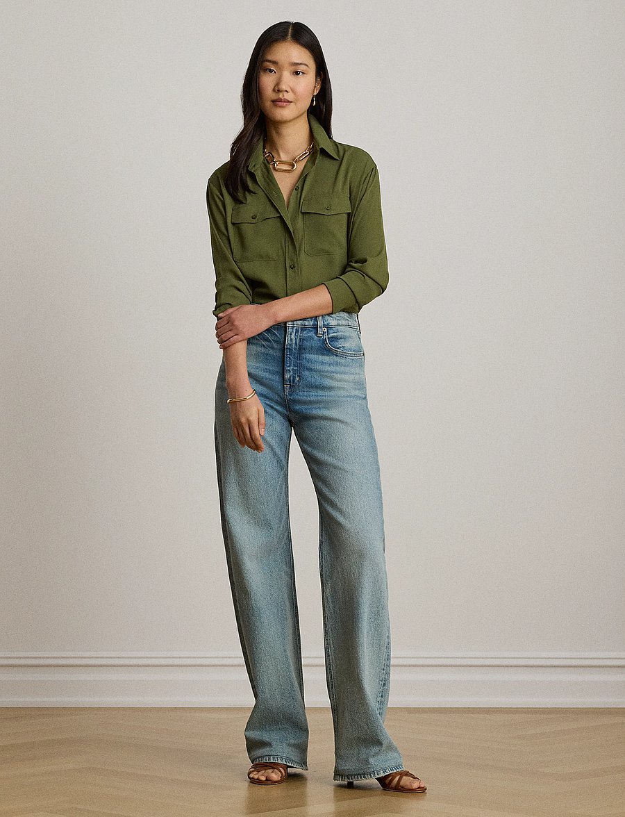 Lauren Ralph Lauren - Relaxed Fit Georgette Shirt - langærmede skjorter - olive grove - 5