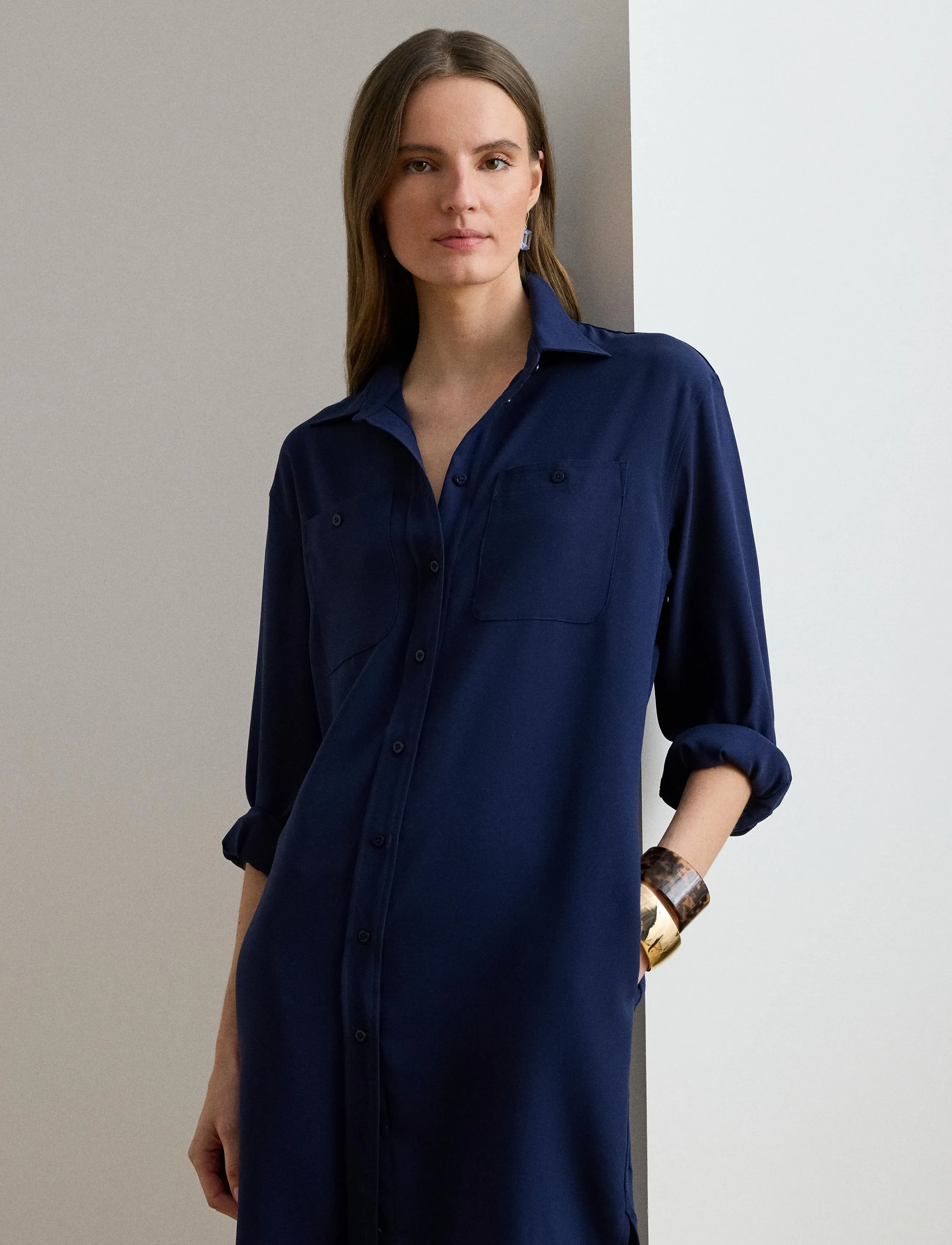 Lauren Ralph Lauren - Double-Faced Georgette Shirtdress - skjortekjoler - refined navy - 4