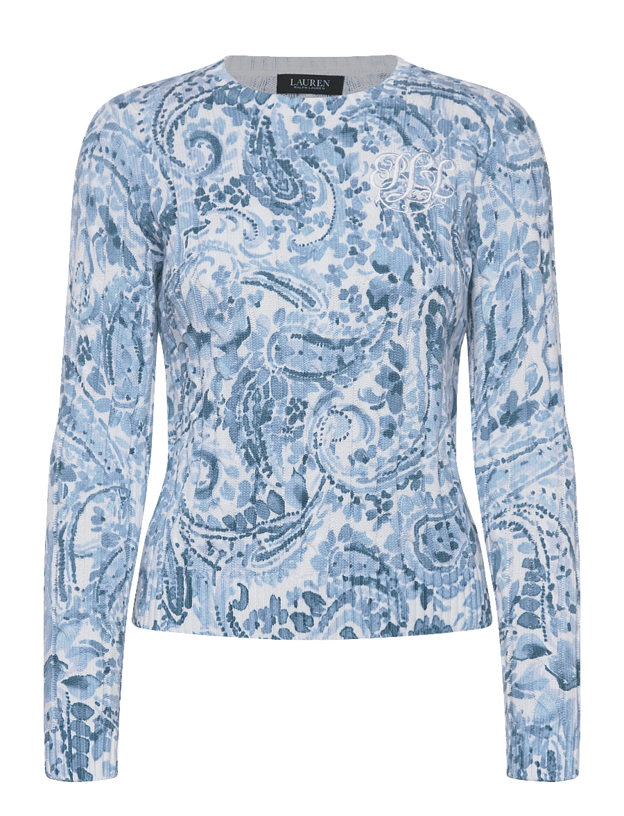 Lauren Ralph Lauren - GASSED COTTON-SWEATER-PULLOVER - långärmade blusar - white/blue multi - 0