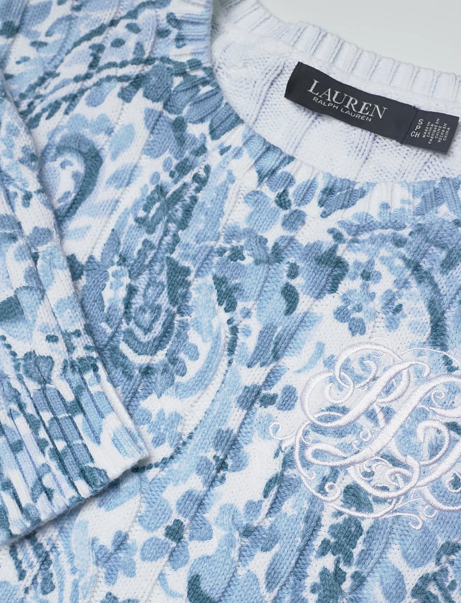 Lauren Ralph Lauren - GASSED COTTON-SWEATER-PULLOVER - långärmade blusar - white/blue multi - 2