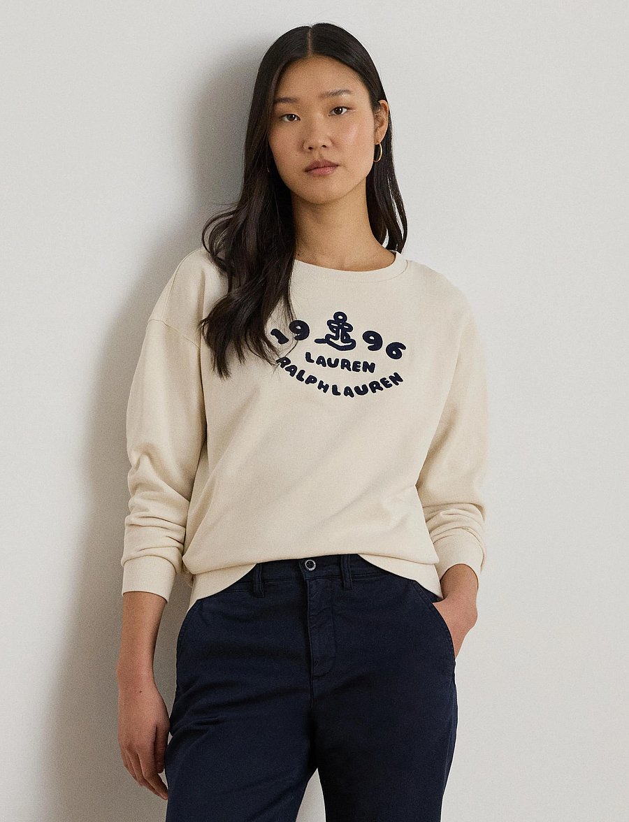 Lauren Ralph Lauren - DIAGONAL FRNCH TRRY-KNT-SWEATSHIRT - sweatshirts - mascarpone cream - 0