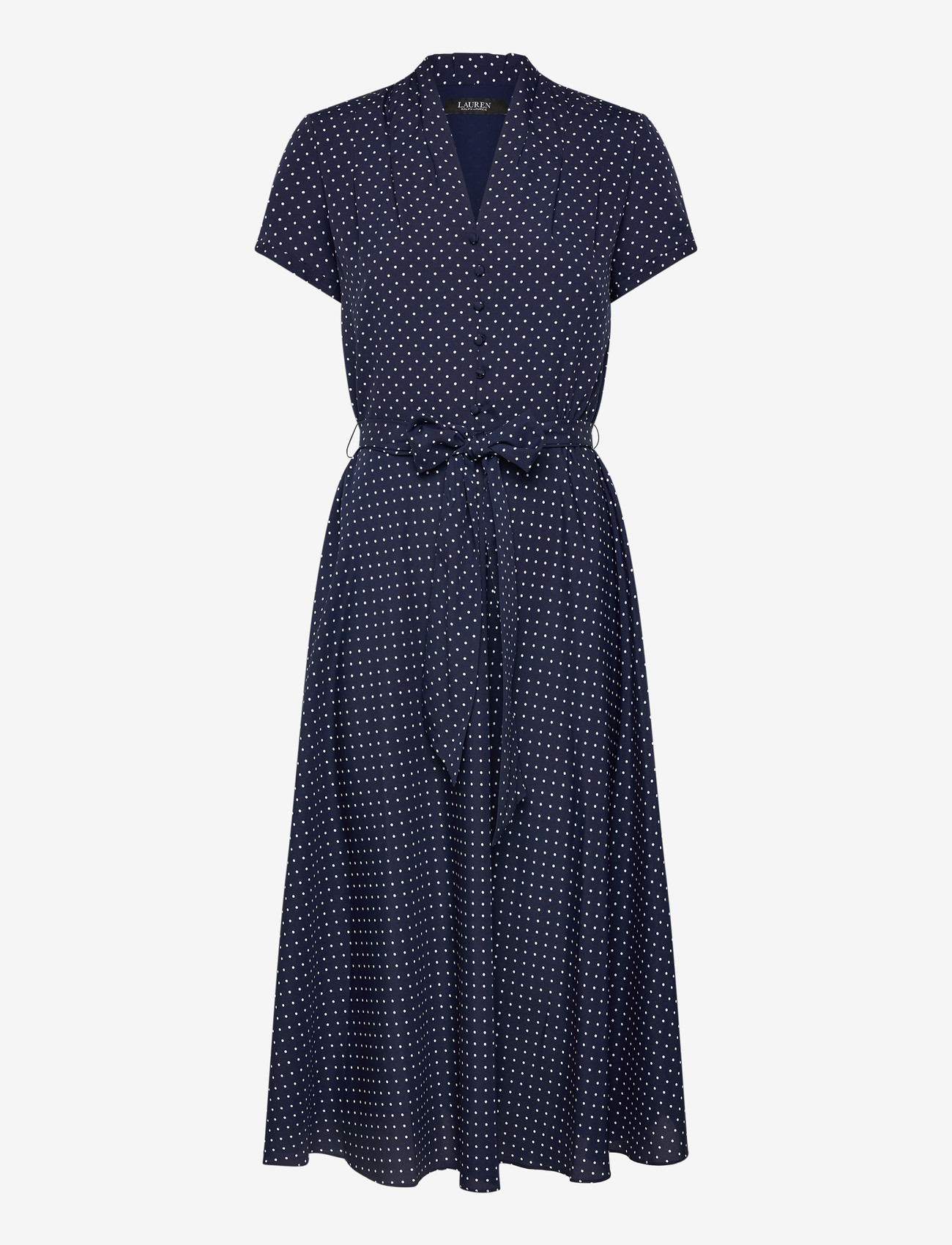 Lauren Ralph Lauren - Polka-Dot Belted Crepe Dress - hemdkleider - navy/white - 0