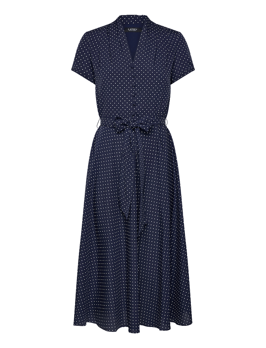 Lauren Ralph Lauren - Polka-Dot Belted Crepe Dress - särkkleidid - navy/white - 1