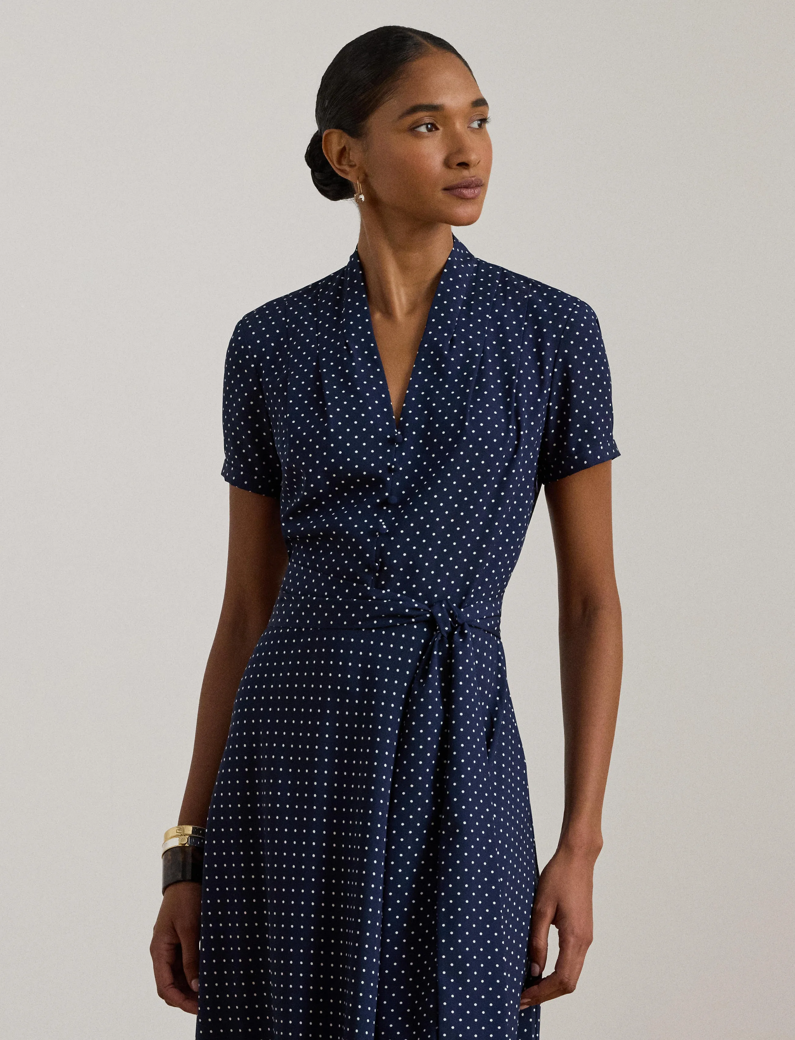 Lauren Ralph Lauren Polka-Dot Belted Crepe Dress - Skjortekjoler - NAVY/WHITE / navy