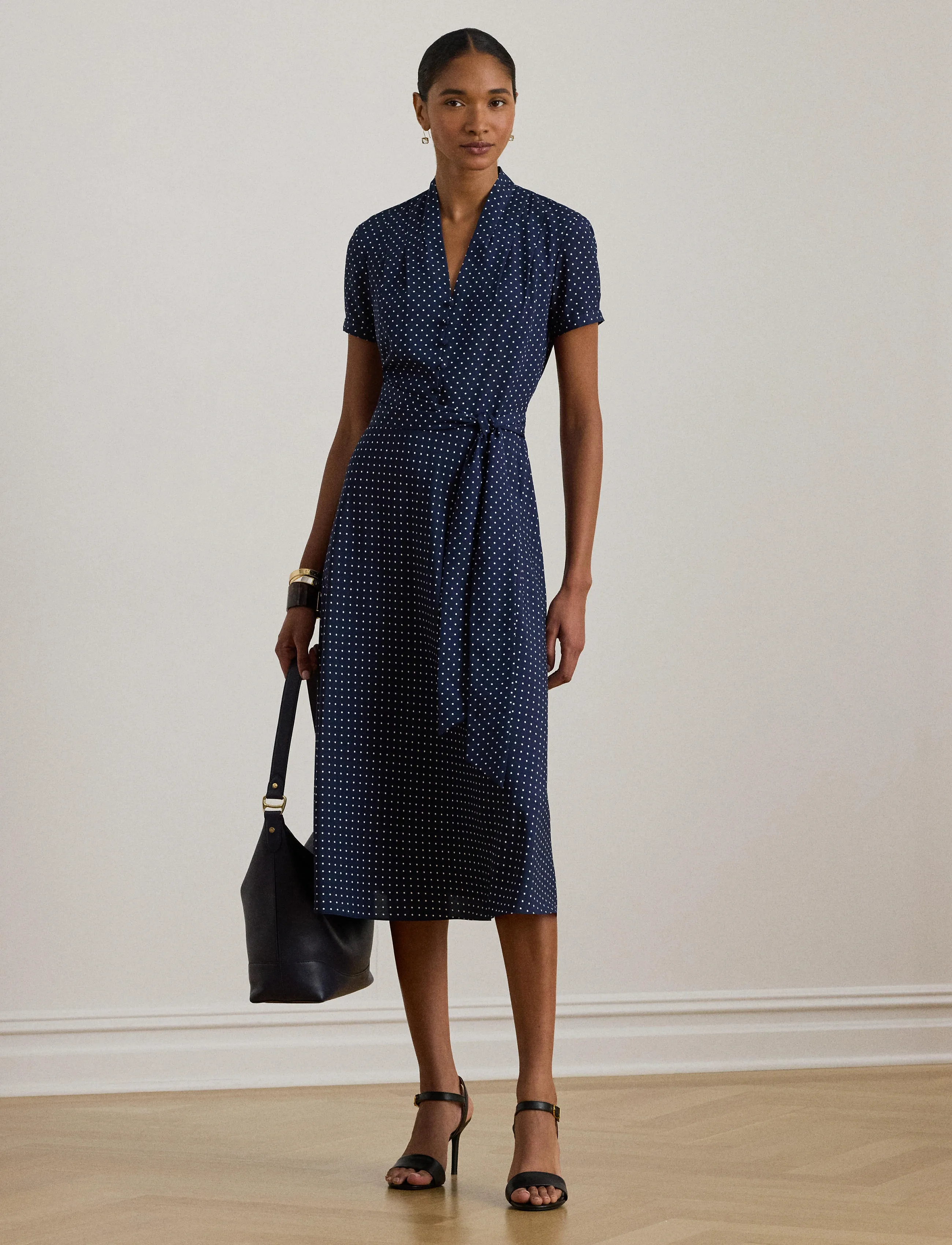 Lauren Ralph Lauren Polka-Dot Belted Crepe Dress - Skjortekjoler - NAVY/WHITE / navy