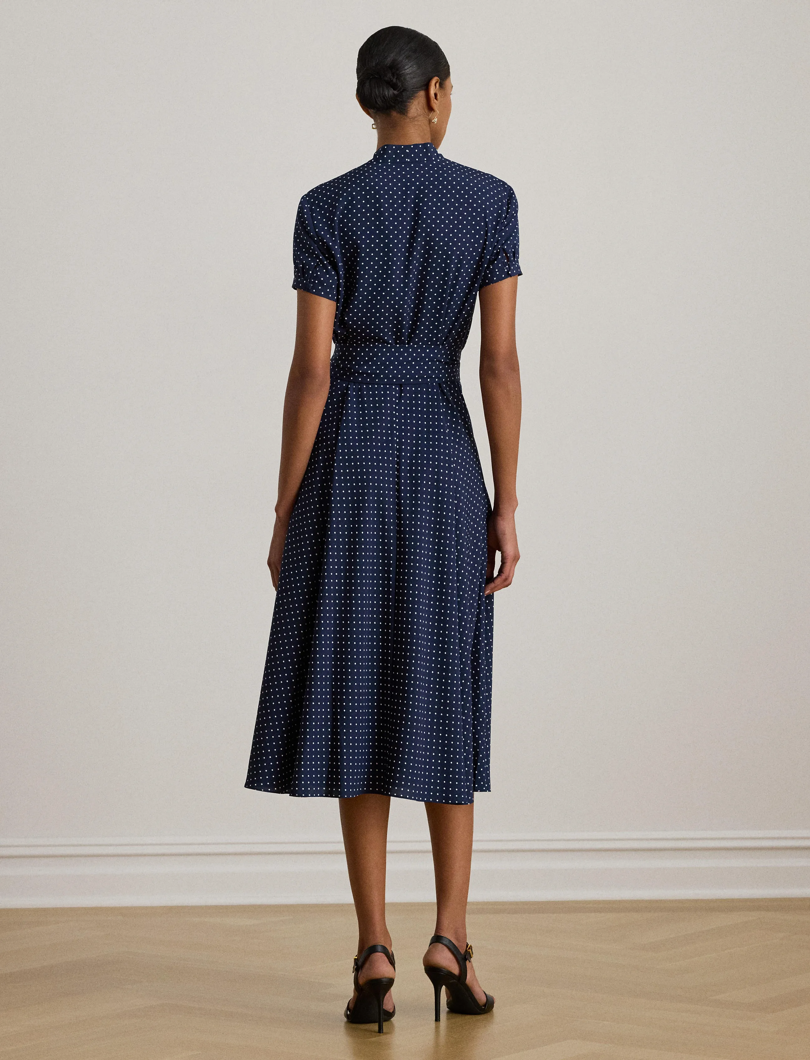 Lauren Ralph Lauren - Polka-Dot Belted Crepe Dress - navy/white - 3