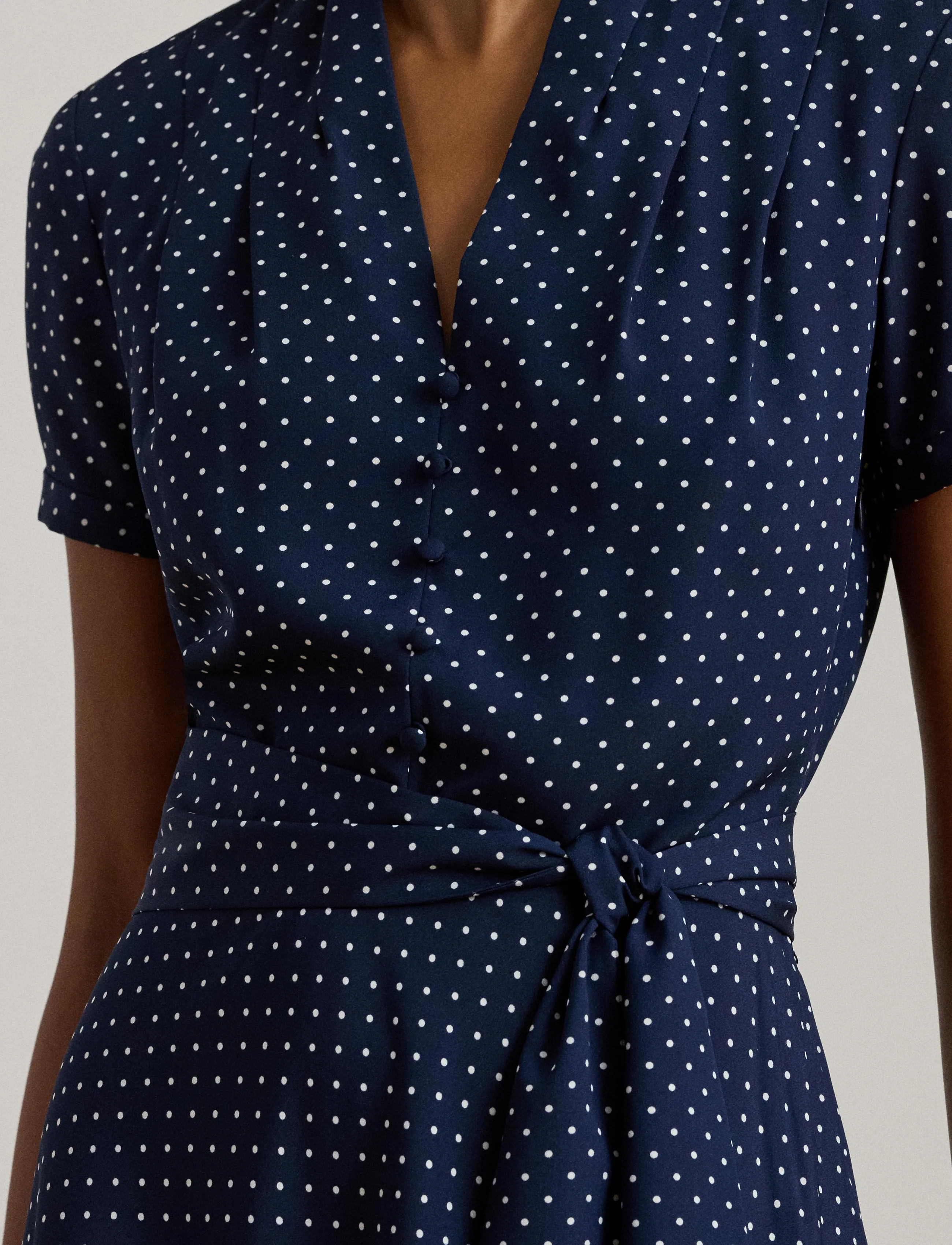 Lauren Ralph Lauren - Polka-Dot Belted Crepe Dress - navy/white - 4