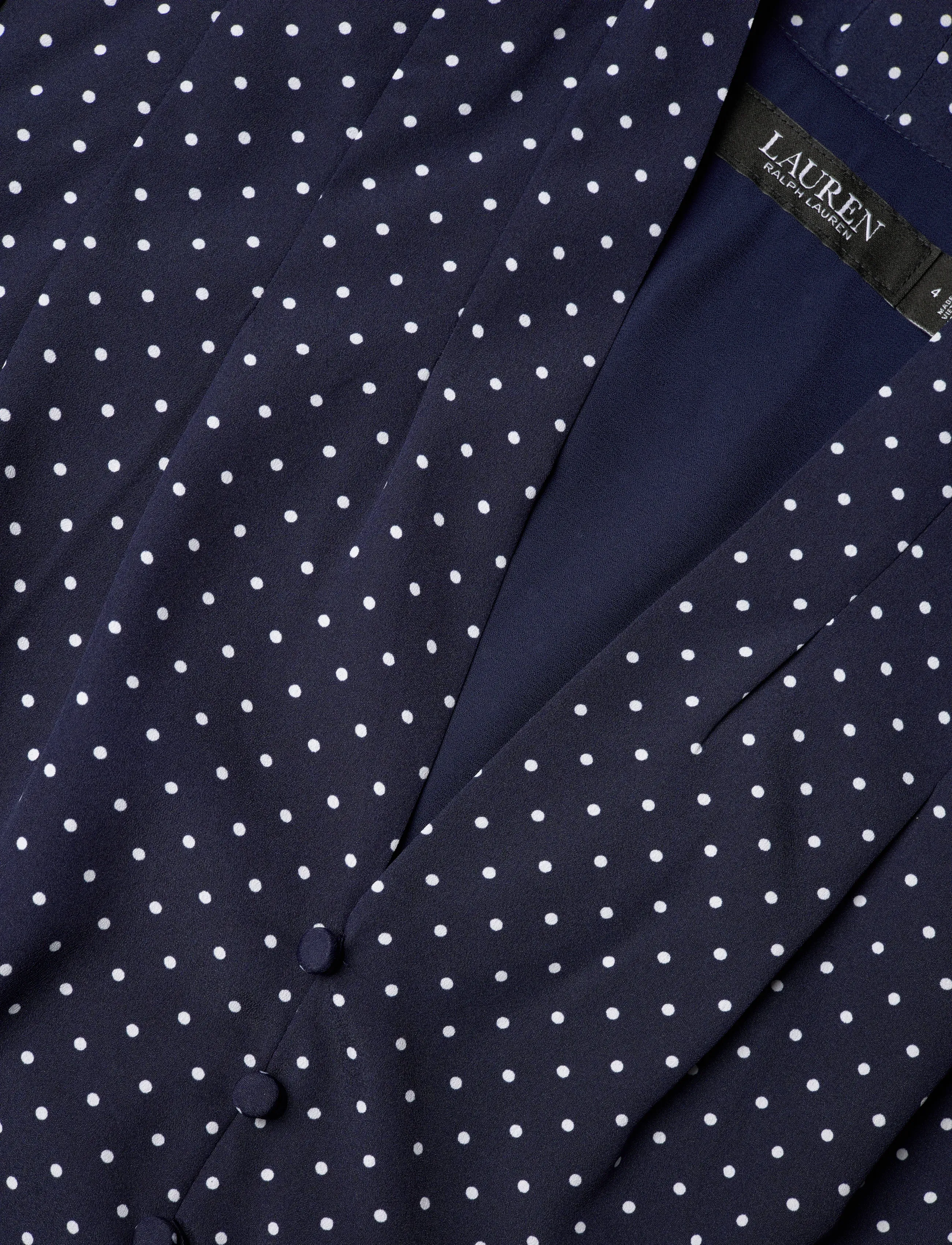 Lauren Ralph Lauren - Polka-Dot Belted Crepe Dress - navy/white - 5