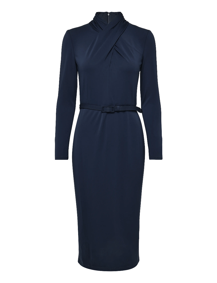 Lauren Ralph Lauren - Belted Mockneck Jersey Dress - midikleider - lauren navy - 1