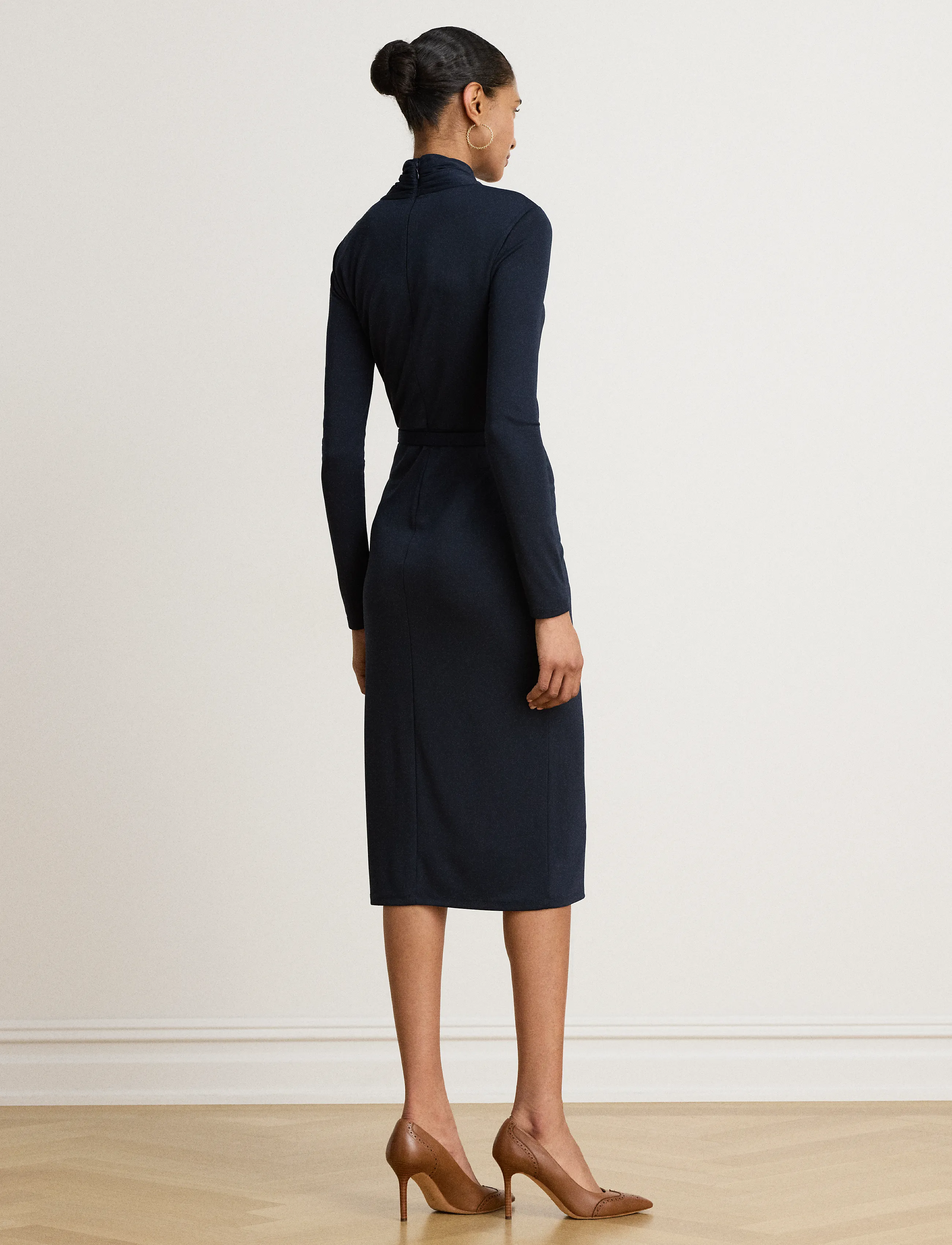 Lauren Ralph Lauren - Belted Mockneck Jersey Dress - midikleider - lauren navy - 3