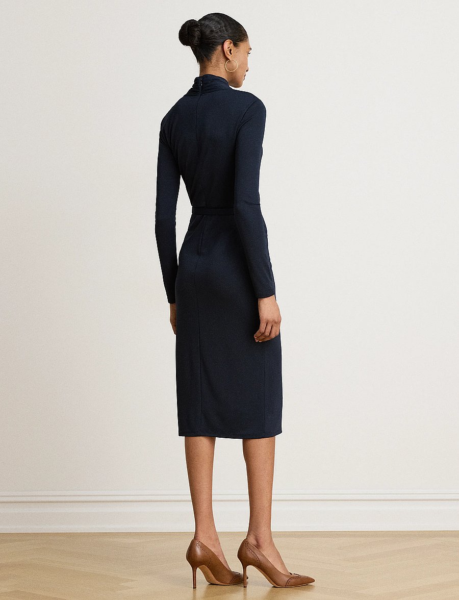 Lauren Ralph Lauren - Belted Mockneck Jersey Dress - midikleider - lauren navy - 3