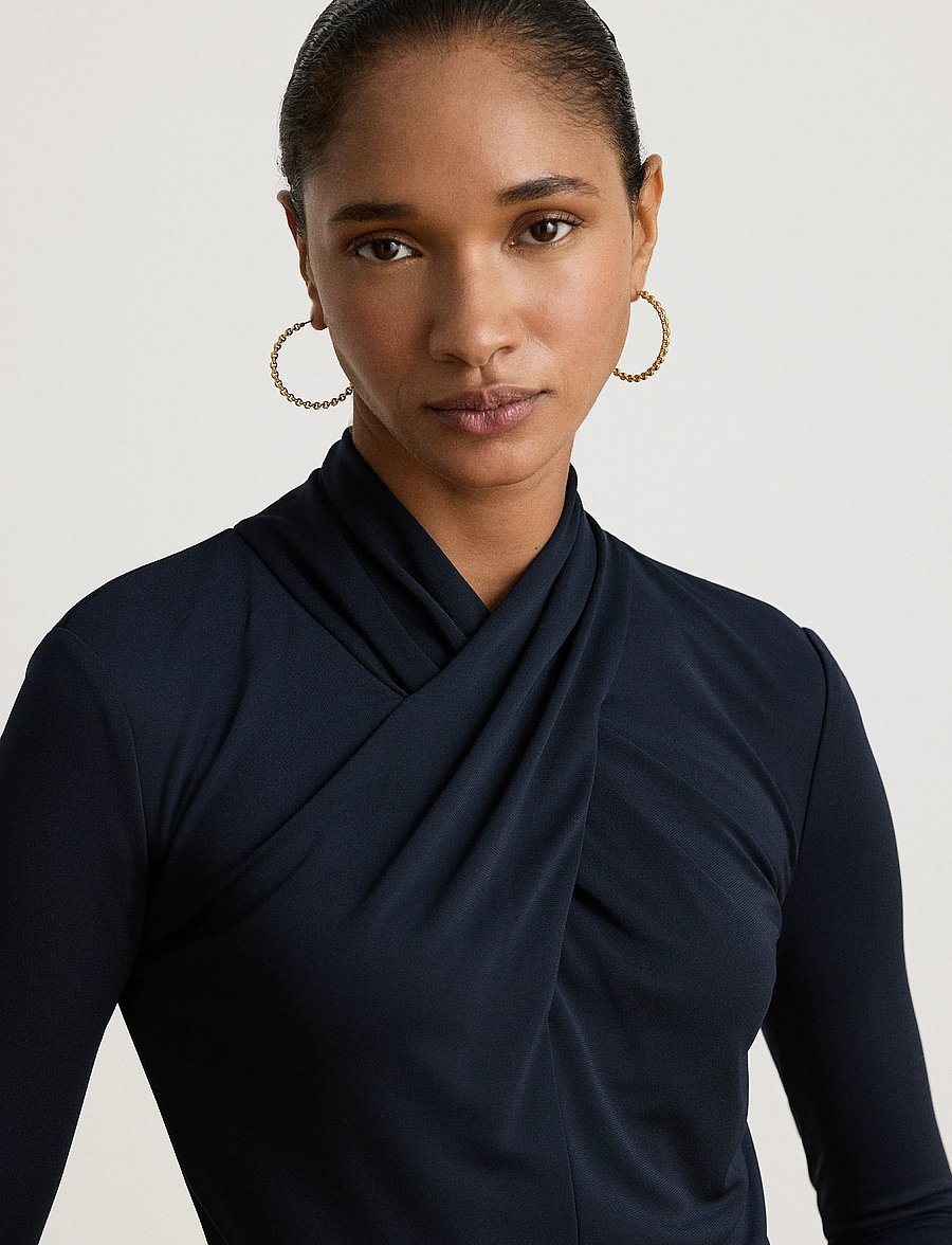 Lauren Ralph Lauren - Belted Mockneck Jersey Dress - midikleider - lauren navy - 4