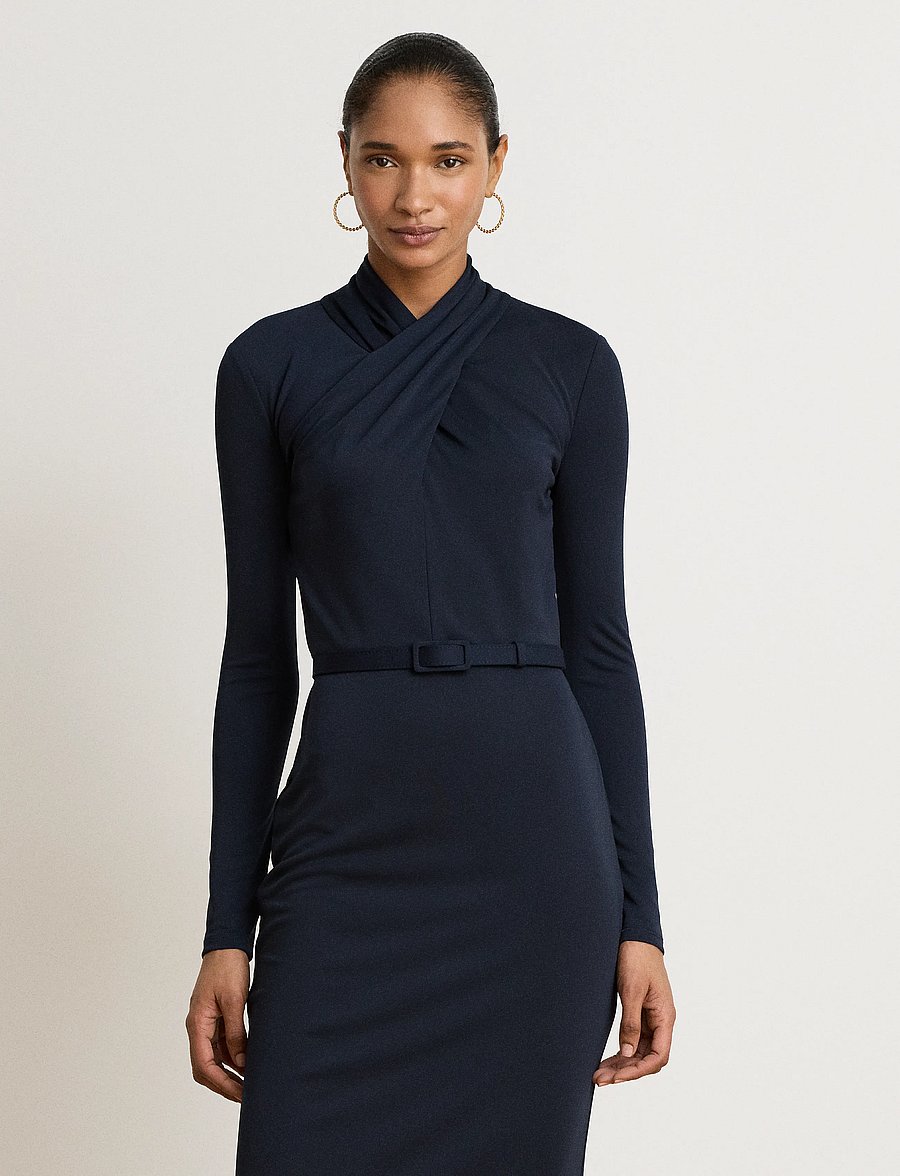 Lauren Ralph Lauren - Belted Mockneck Jersey Dress - midikleider - lauren navy - 5
