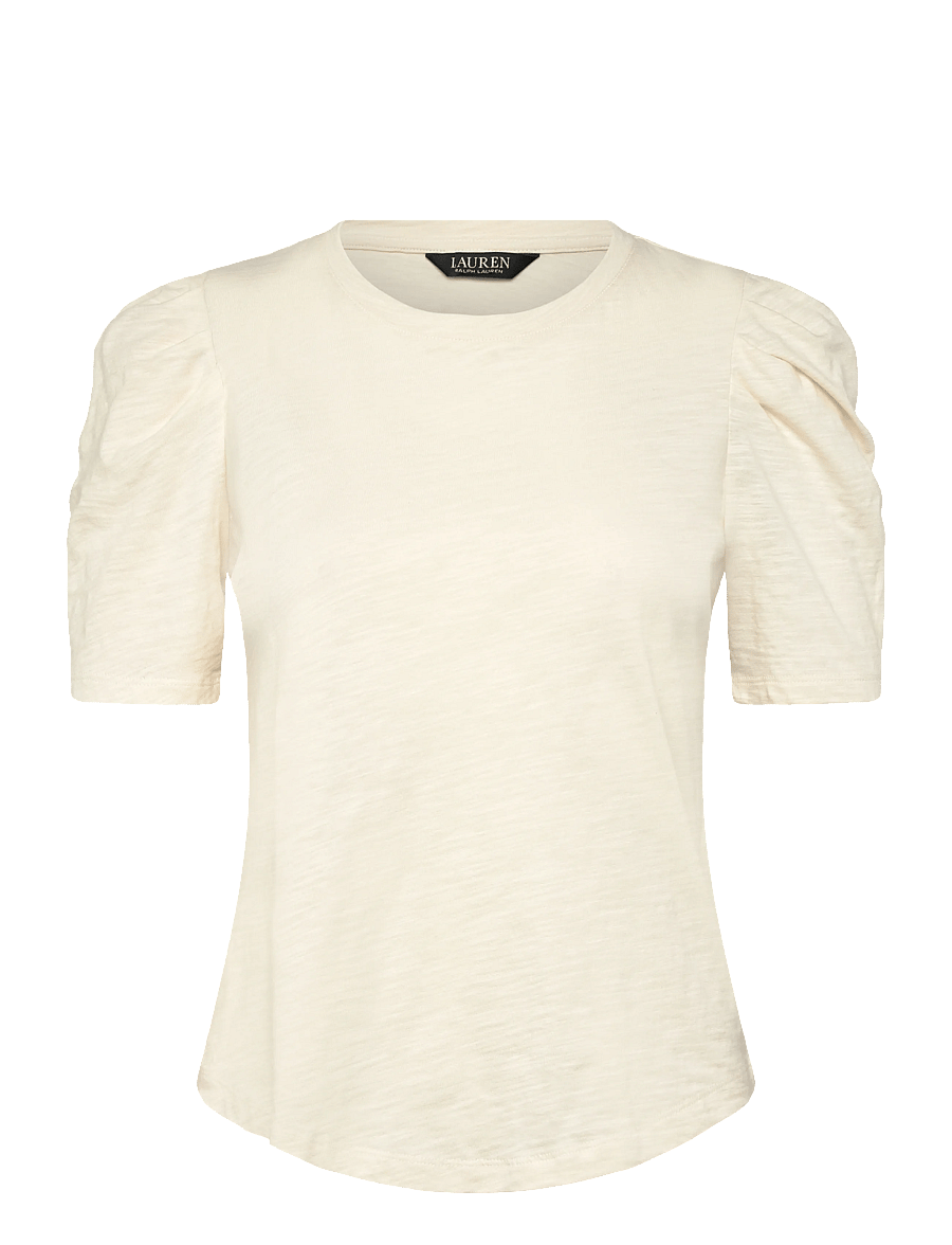 Lauren Ralph Lauren - Slub Jersey Puff-Sleeve Top - kurzärmelige blusen - mascarpone cream - 1