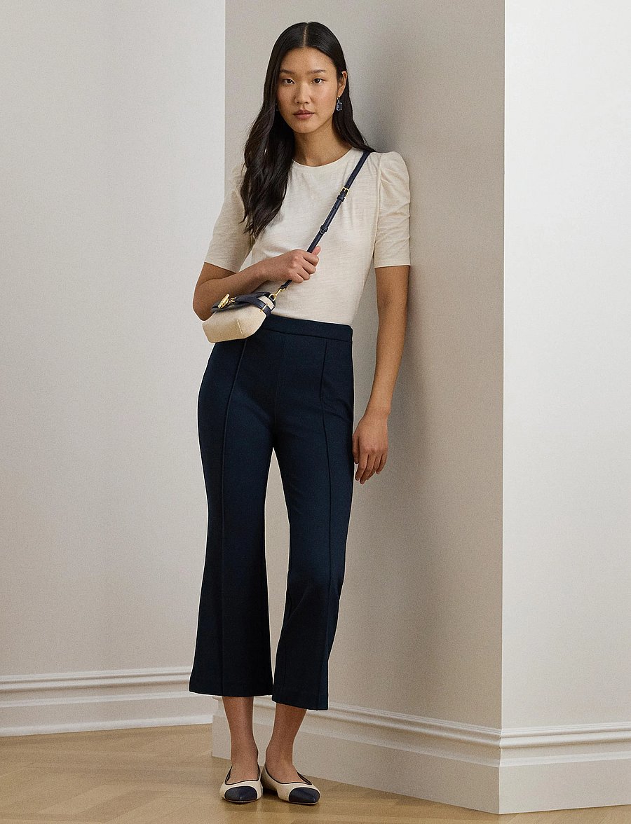 Lauren Ralph Lauren - Slub Jersey Puff-Sleeve Top - kurzärmelige blusen - mascarpone cream - 0