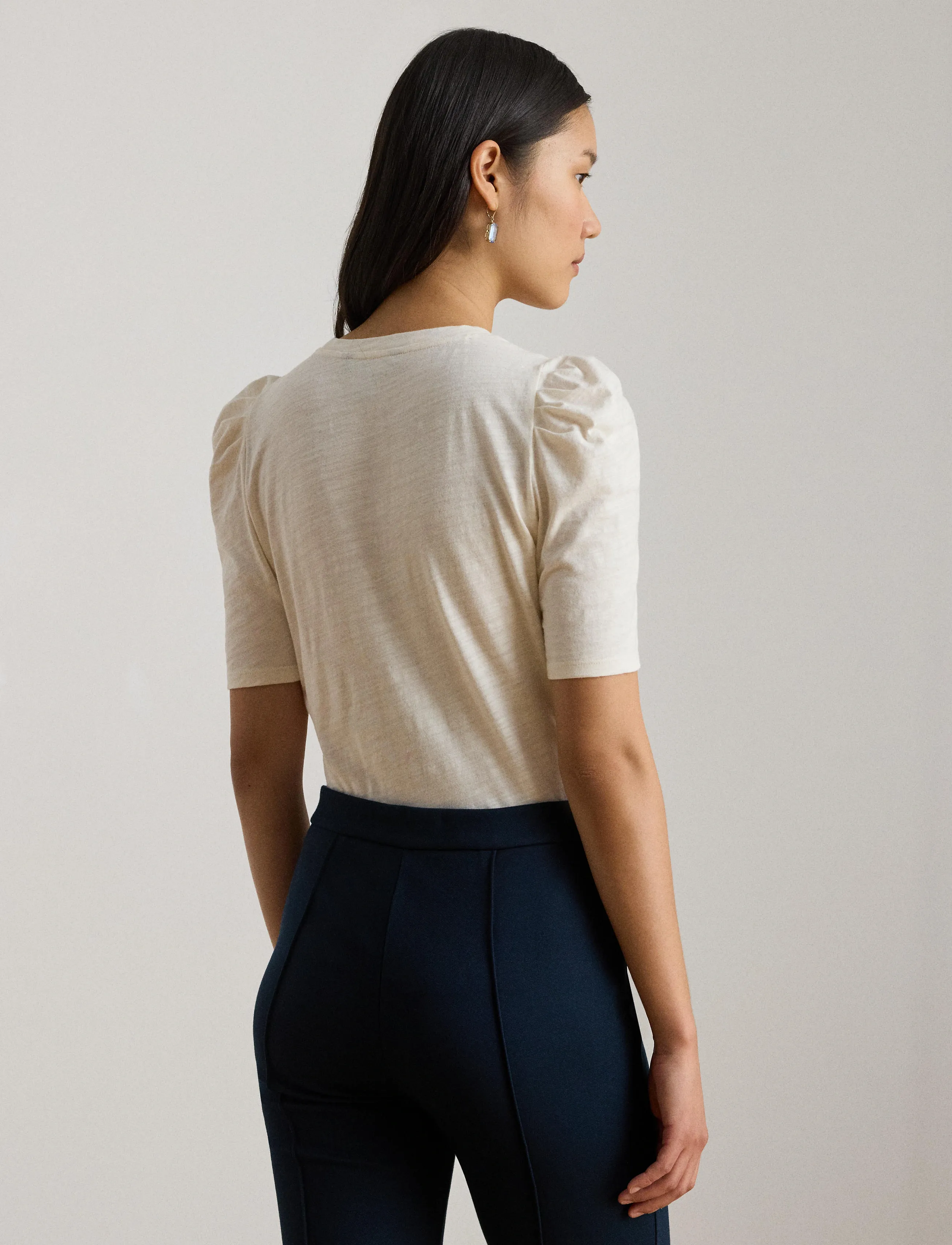 Lauren Ralph Lauren - Slub Jersey Puff-Sleeve Top - kortærmede bluser - mascarpone cream - 3