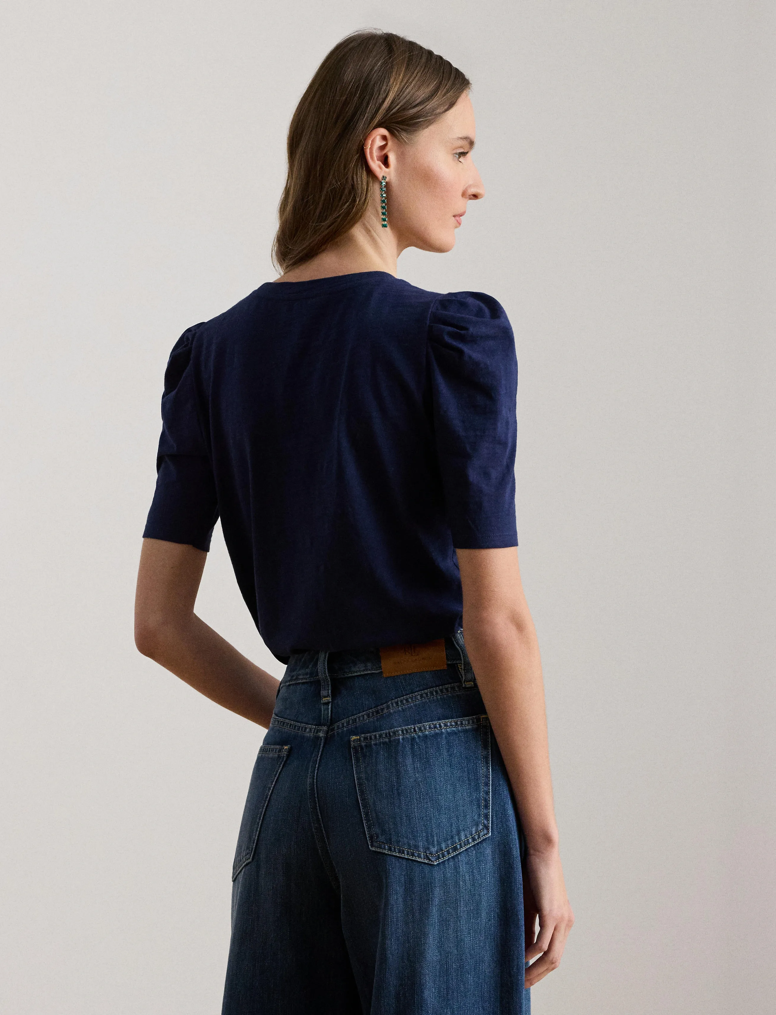 Lauren Ralph Lauren - Slub Jersey Puff-Sleeve Top - blouses à manches courtes - refined navy - 3