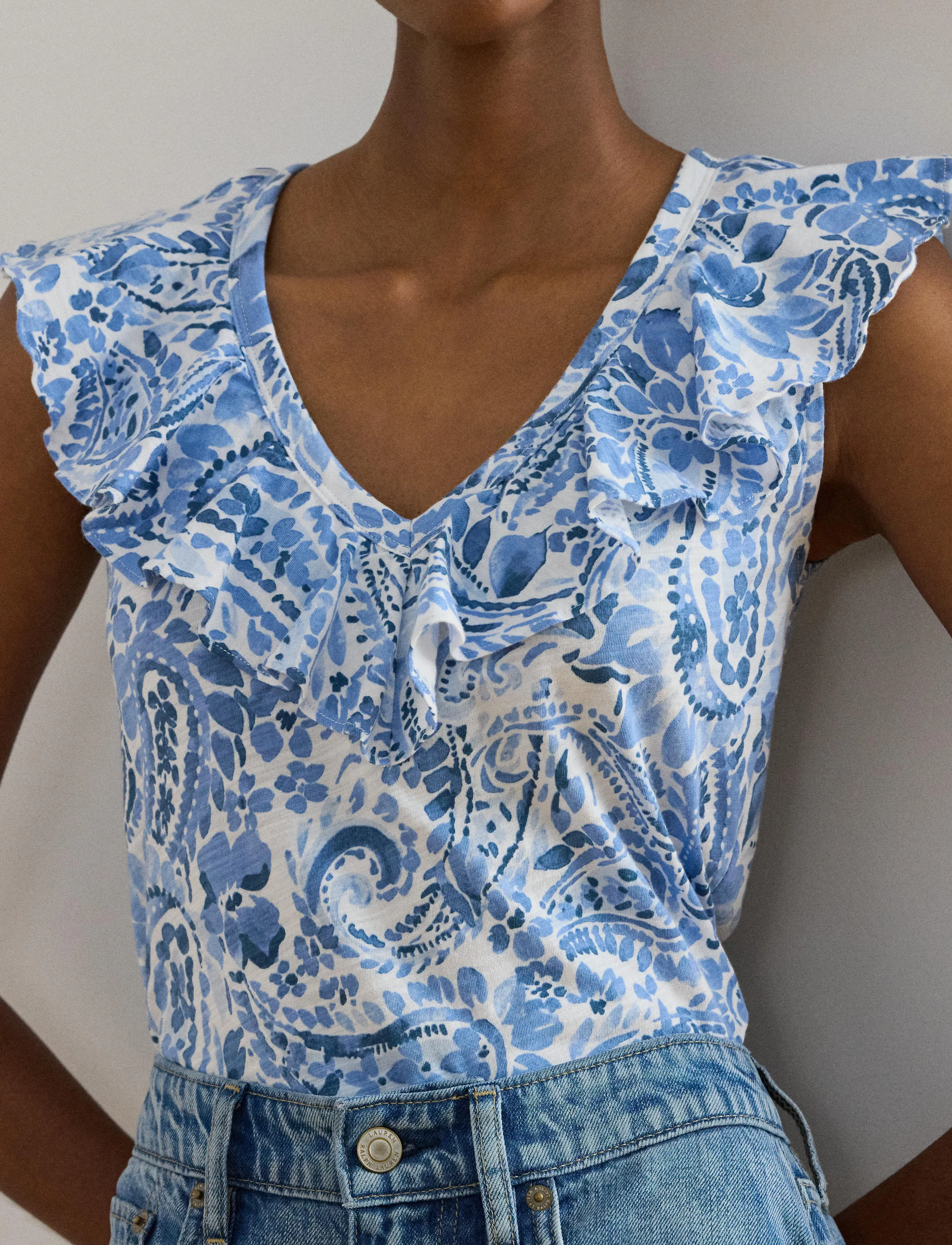 Lauren Ralph Lauren - FRESH CTN SLUB JRSY-KNT-PULLOVER - Ærmeløse bluser - white/blue - 4