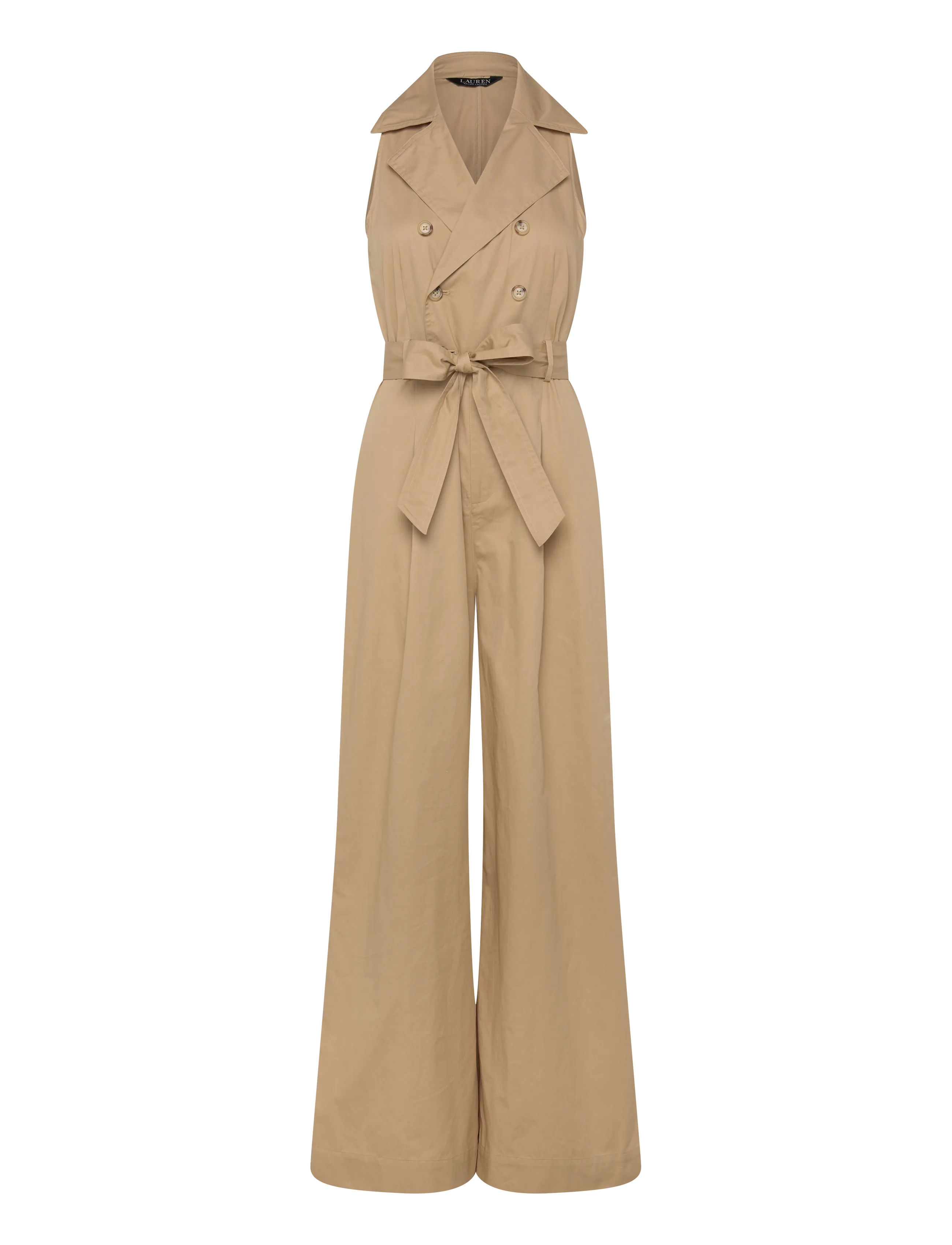 Lauren Ralph Lauren Belted Cotton Twill Sleeveless Jumpsuit, Kvinder, Ærmeløs Trench Jumpsuit, Beige, Str: 34