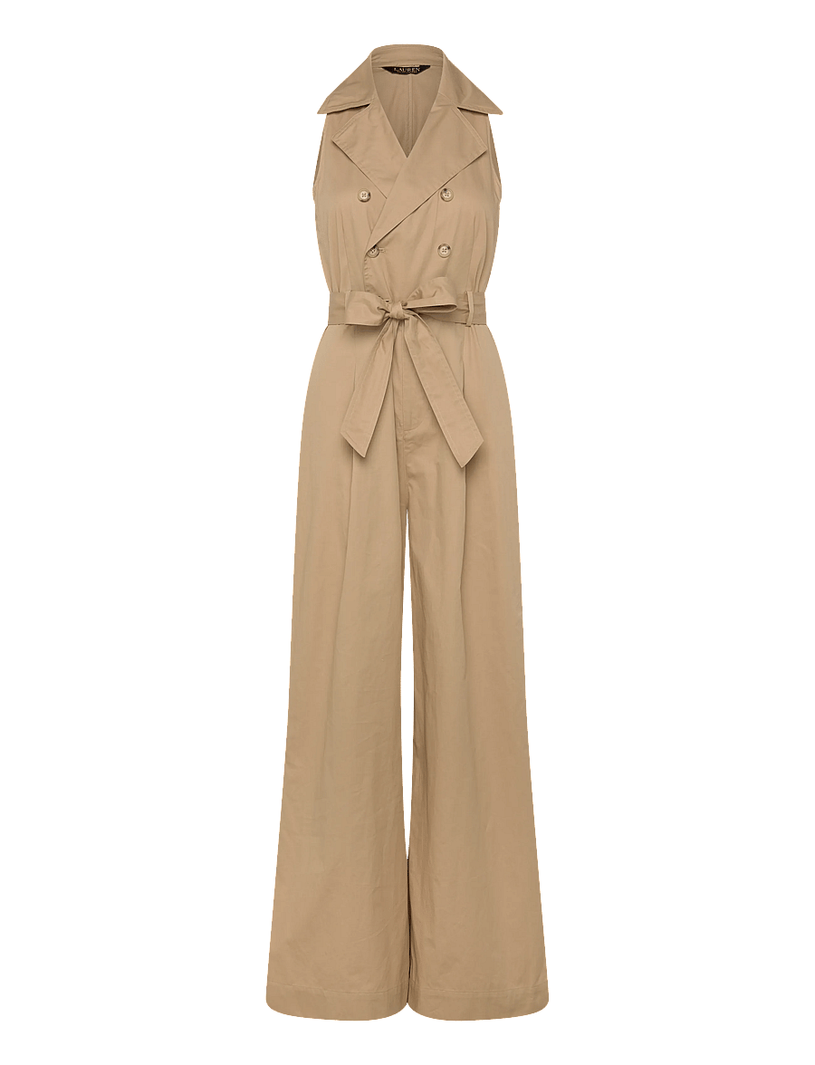 Lauren Ralph Lauren - Belted Cotton Twill Sleeveless Jumpsuit - jumpsuits - birch tan - 0