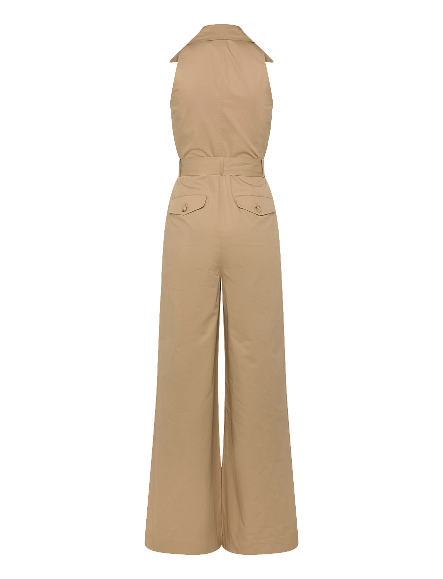 Lauren Ralph Lauren - Belted Cotton Twill Sleeveless Jumpsuit - jumpsuits - birch tan - 1