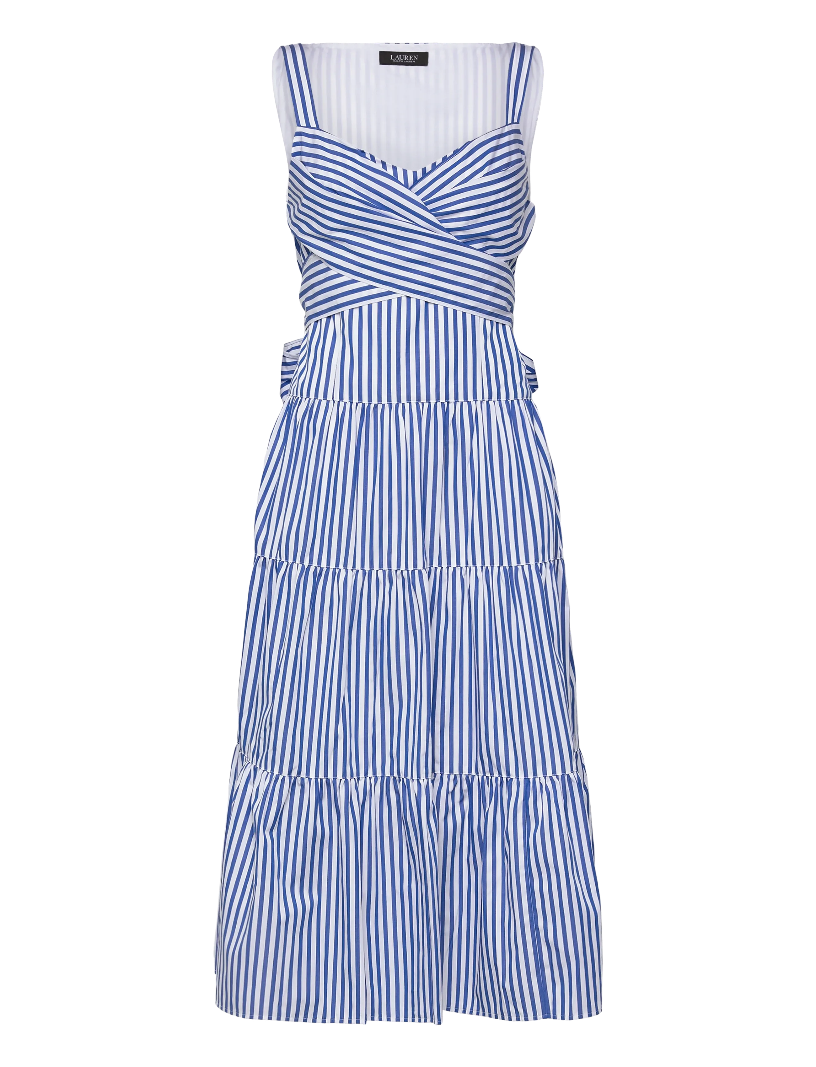 Lauren Ralph Lauren - Striped Belted Broadcloth Tiered Dress - blue/white - 1