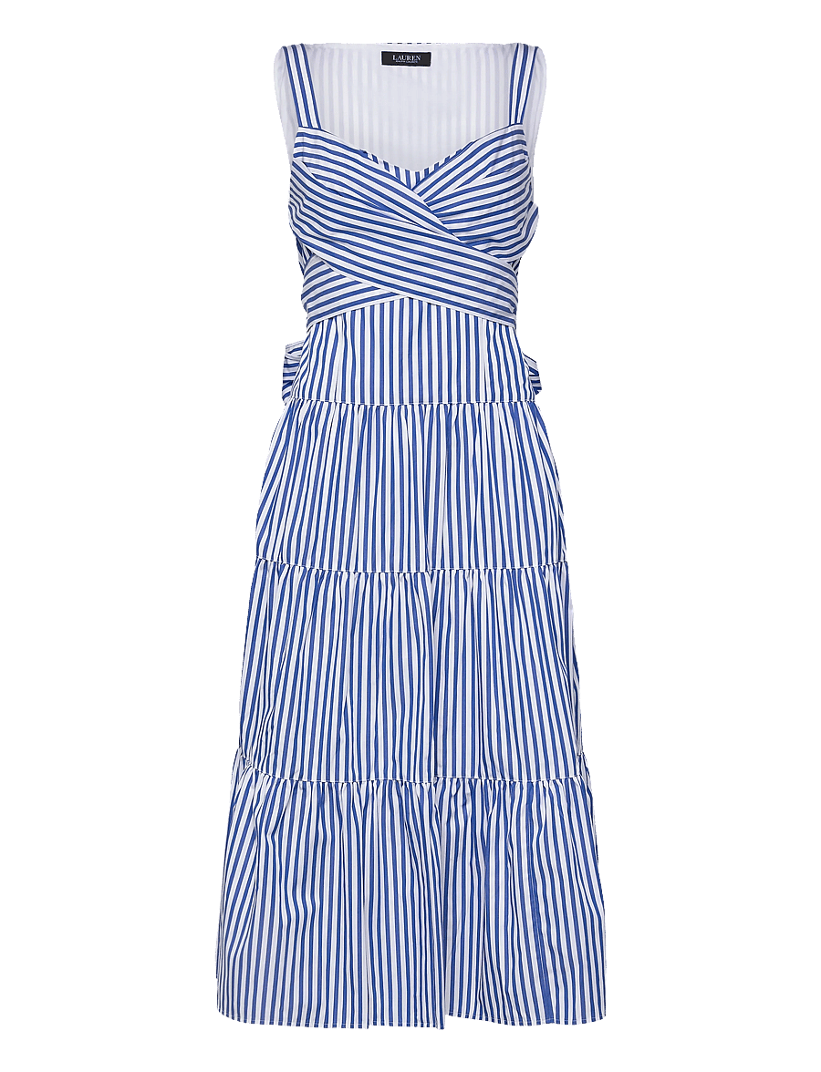 Lauren Ralph Lauren - Striped Belted Broadcloth Tiered Dress - summer dresses - blue/white - 1