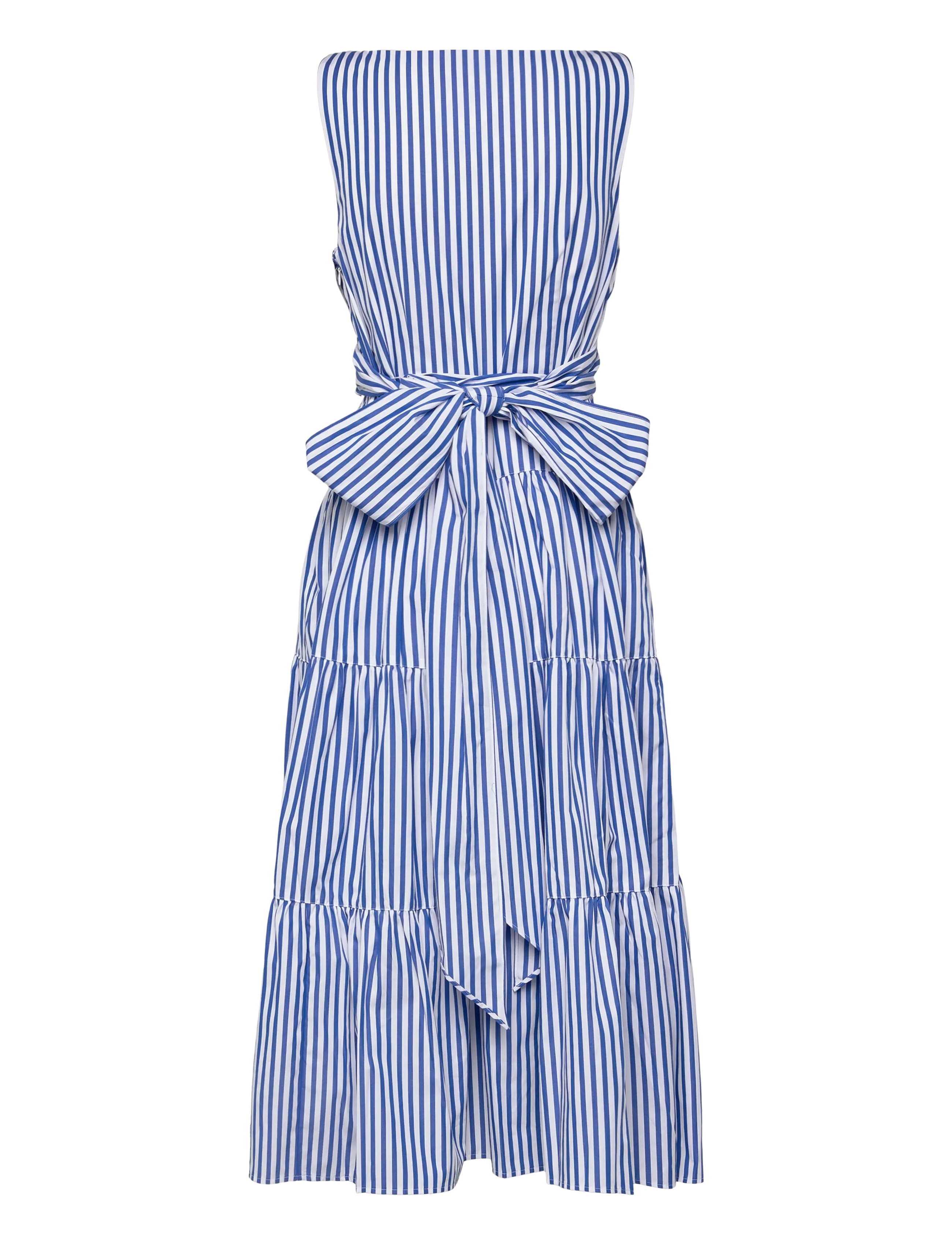 Lauren Ralph Lauren - Striped Belted Broadcloth Tiered Dress - blue/white - 2