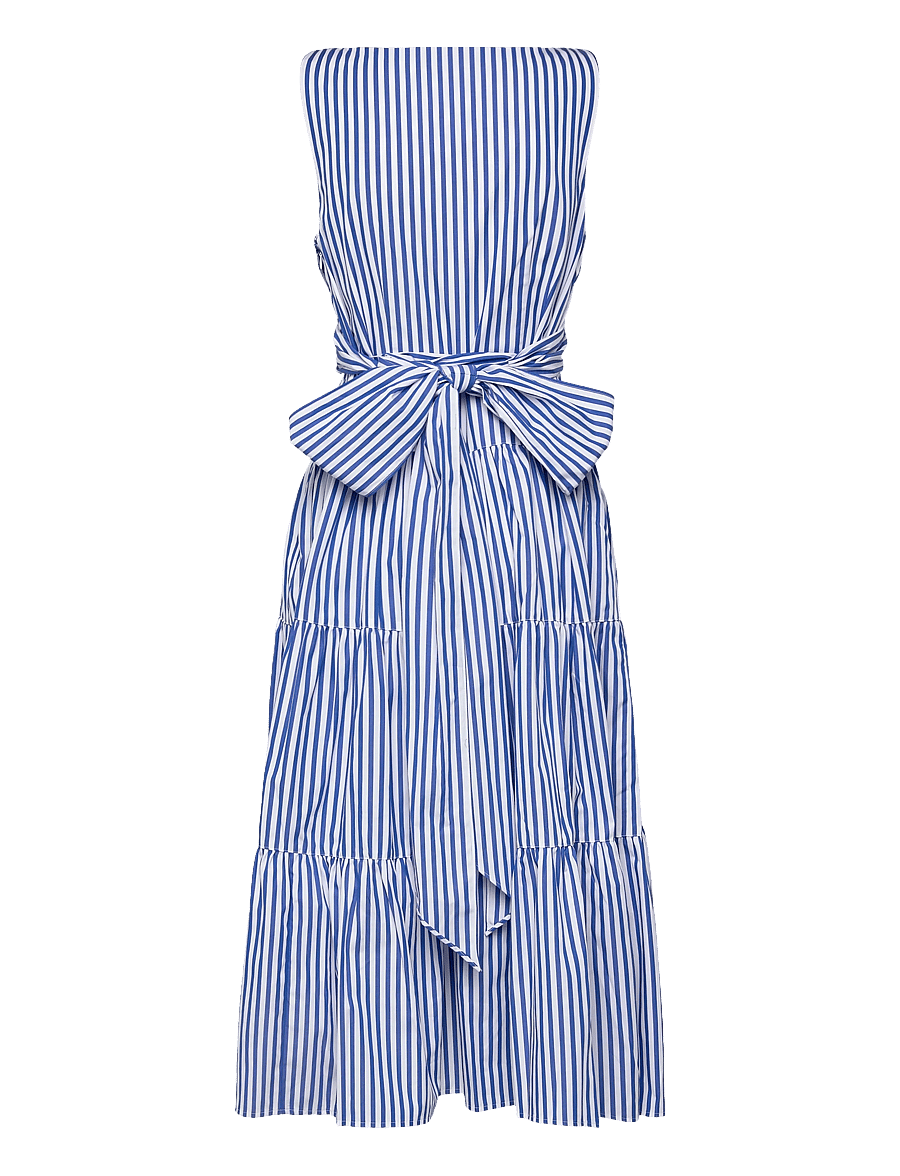Lauren Ralph Lauren - Striped Belted Broadcloth Tiered Dress - summer dresses - blue/white - 2