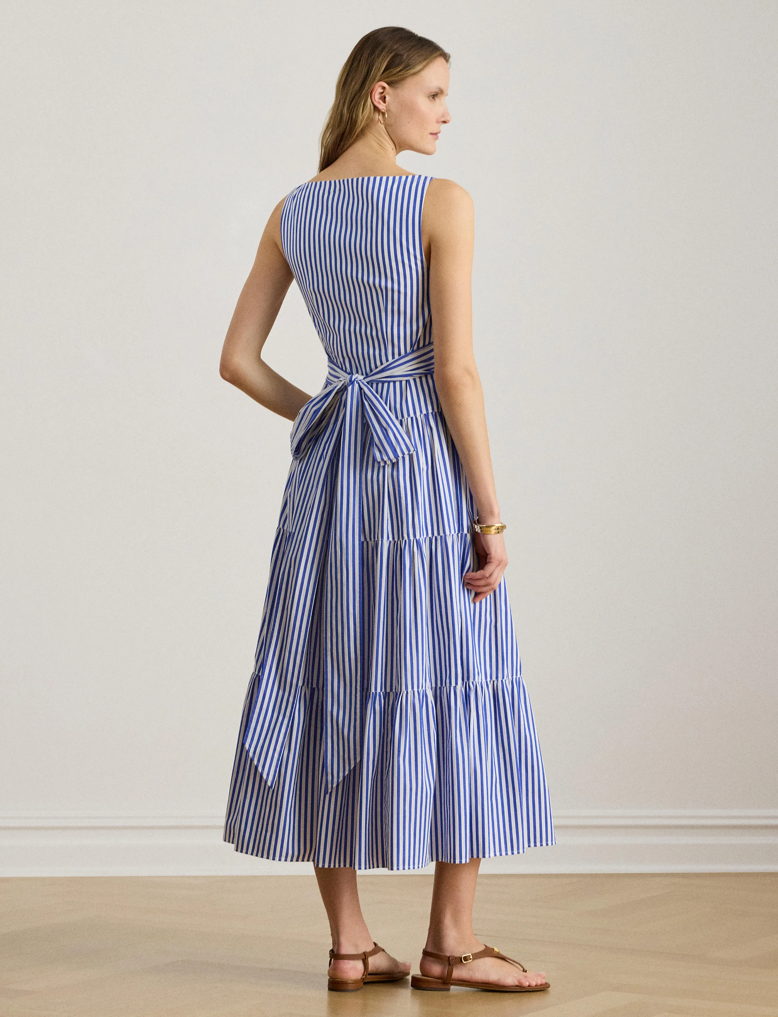 Lauren Ralph Lauren - Striped Belted Broadcloth Tiered Dress - blue/white - 4