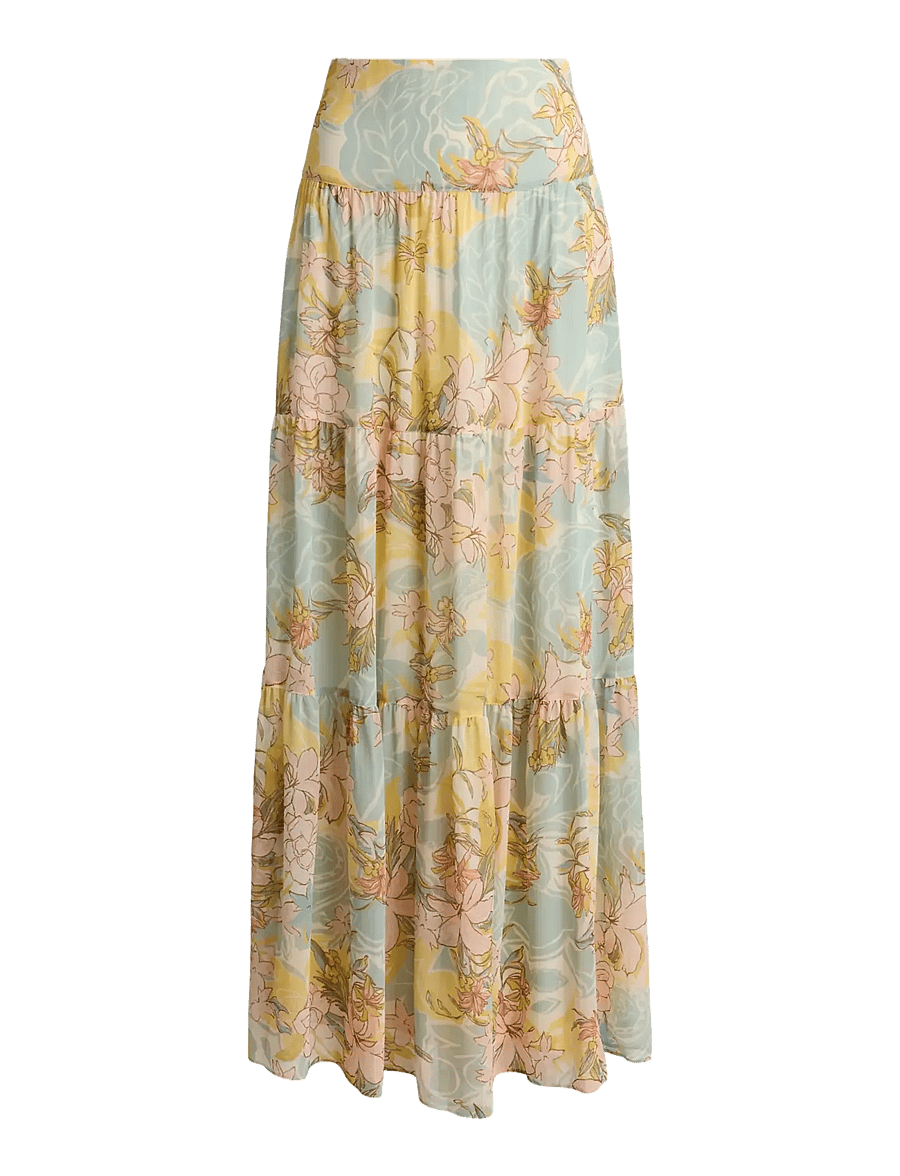 Lauren Ralph Lauren - POLY CRINKLE GGT 58-WVN-SKIRT - maxi röcke - cream/blue multi - 1