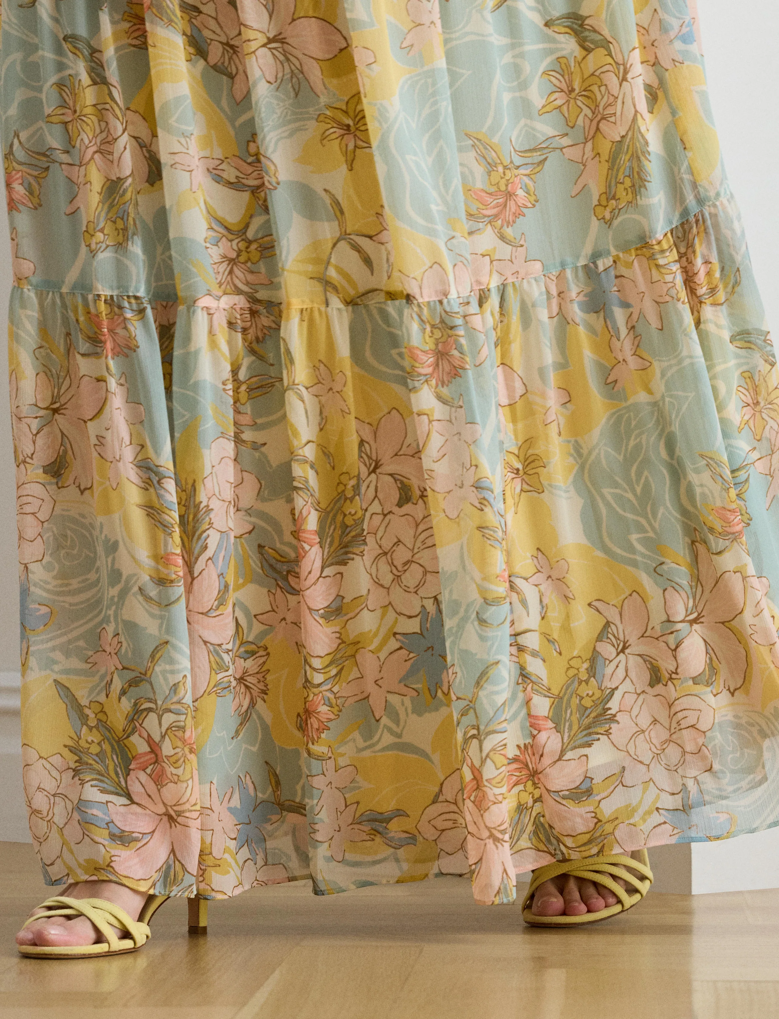 Lauren Ralph Lauren - POLY CRINKLE GGT 58-WVN-SKIRT - maxikjolar - cream/blue multi - 3