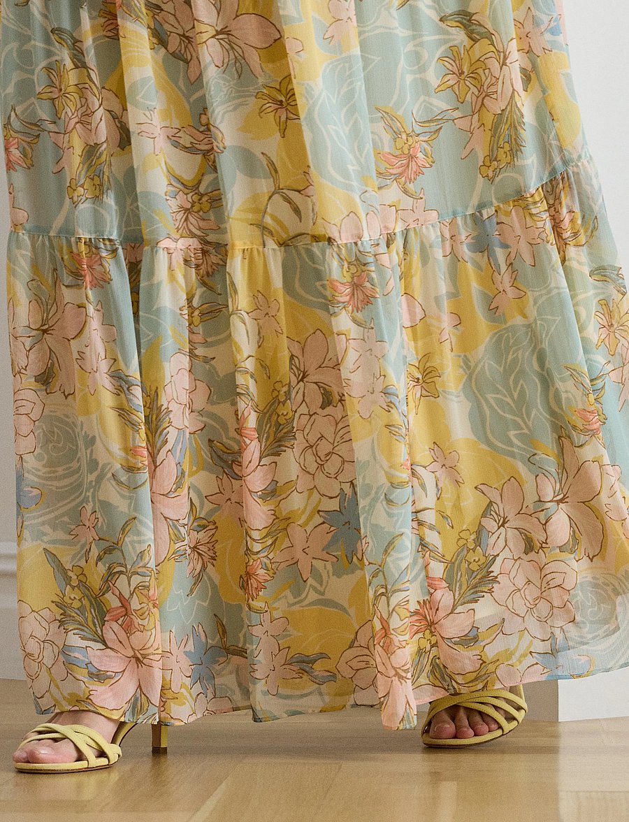 Lauren Ralph Lauren - POLY CRINKLE GGT 58-WVN-SKIRT - maxi röcke - cream/blue multi - 3