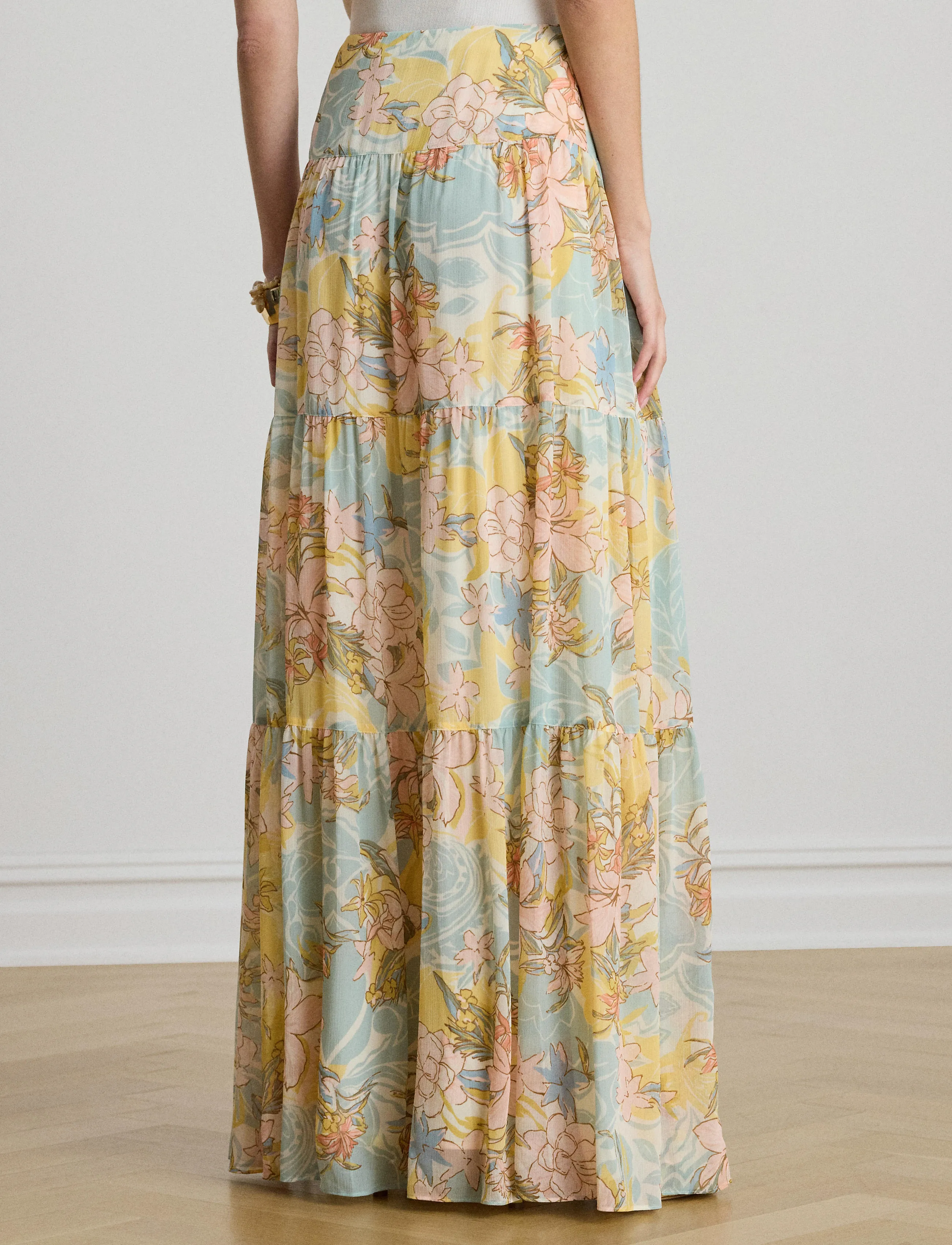 Lauren Ralph Lauren - POLY CRINKLE GGT 58-WVN-SKIRT - maxikjolar - cream/blue multi - 4
