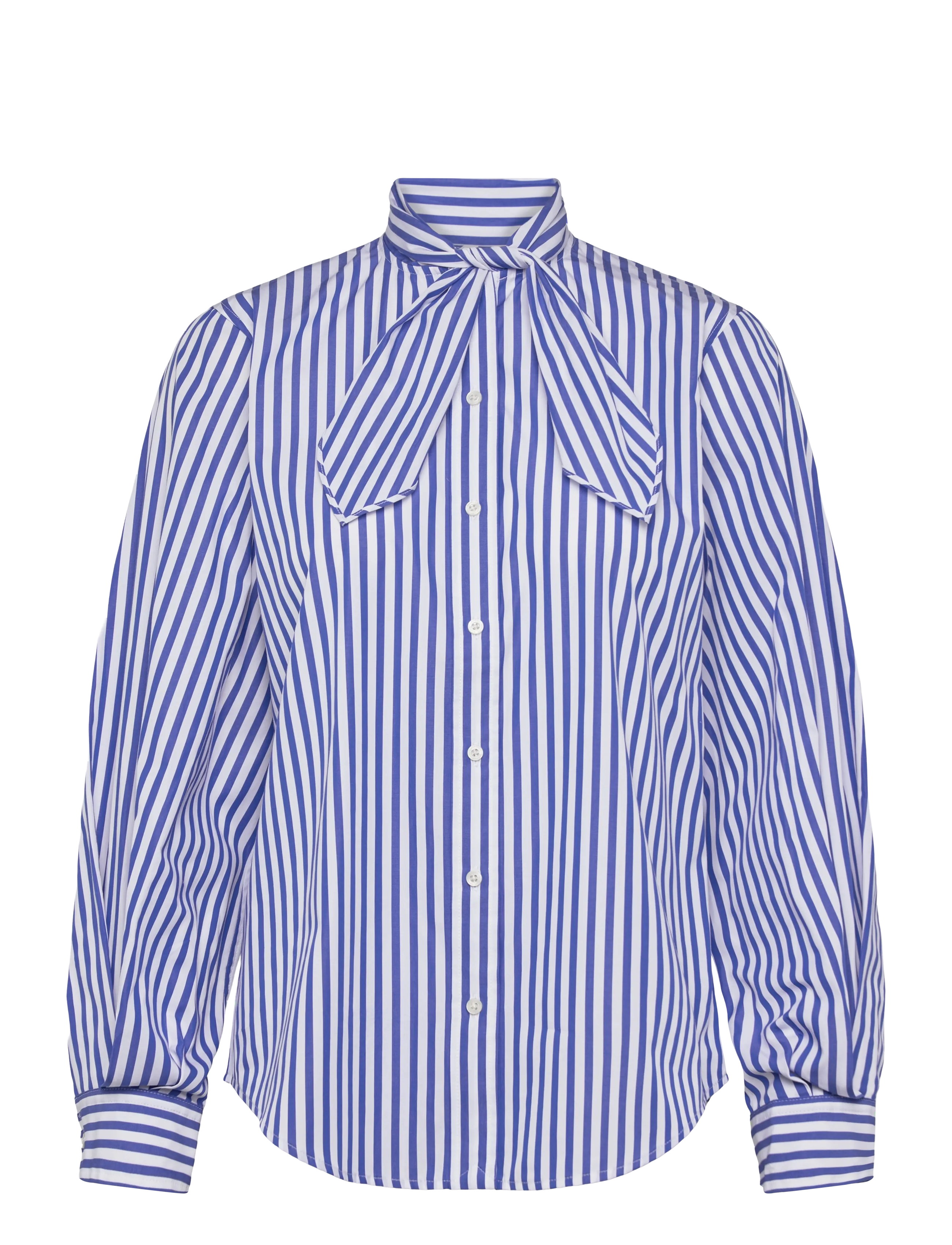 Lauren Ralph Lauren Striped Cotton Broadcloth Tie-Neck Shirt - Clothing - BLUE/WHITE / blue