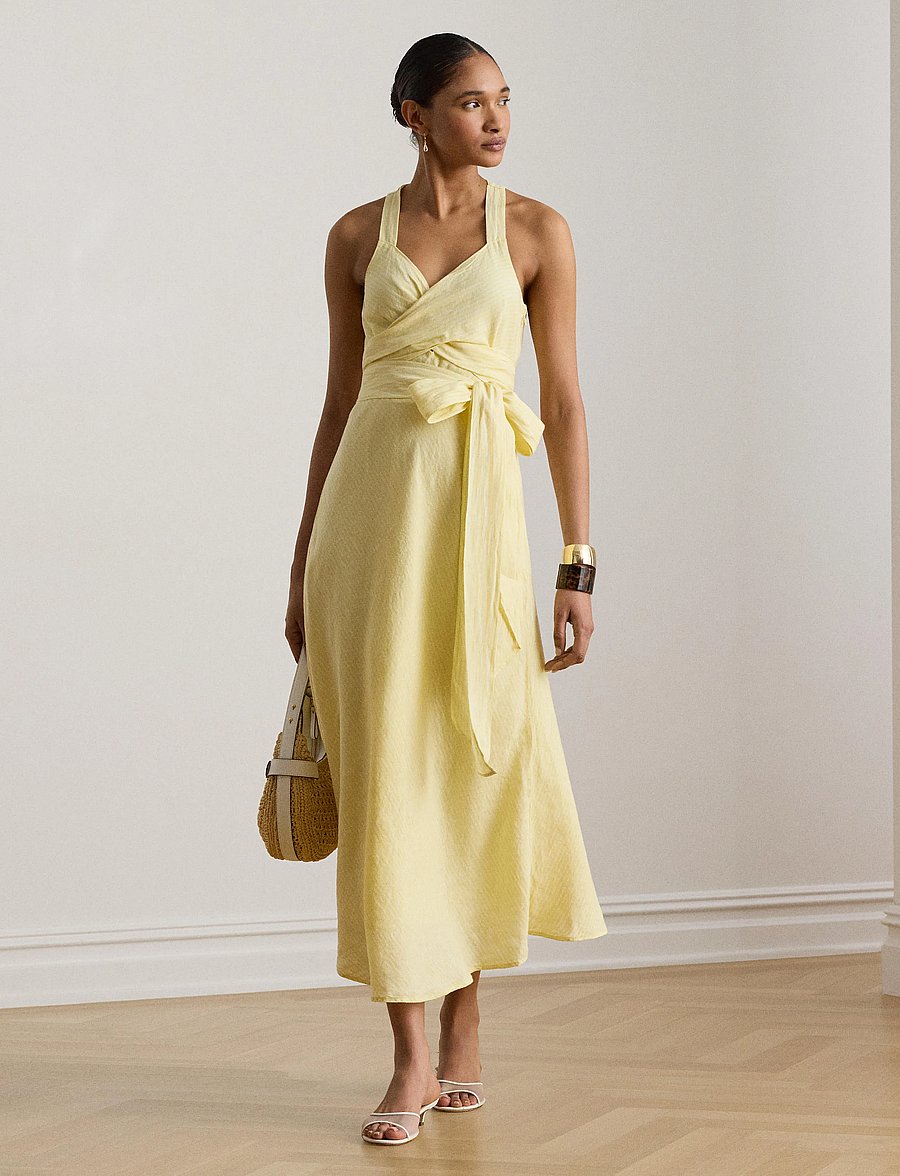 Lauren Ralph Lauren - Y/D TISSUE LINEN-WVN-DRESSES - slå-om-kjoler - yellow/white - 3
