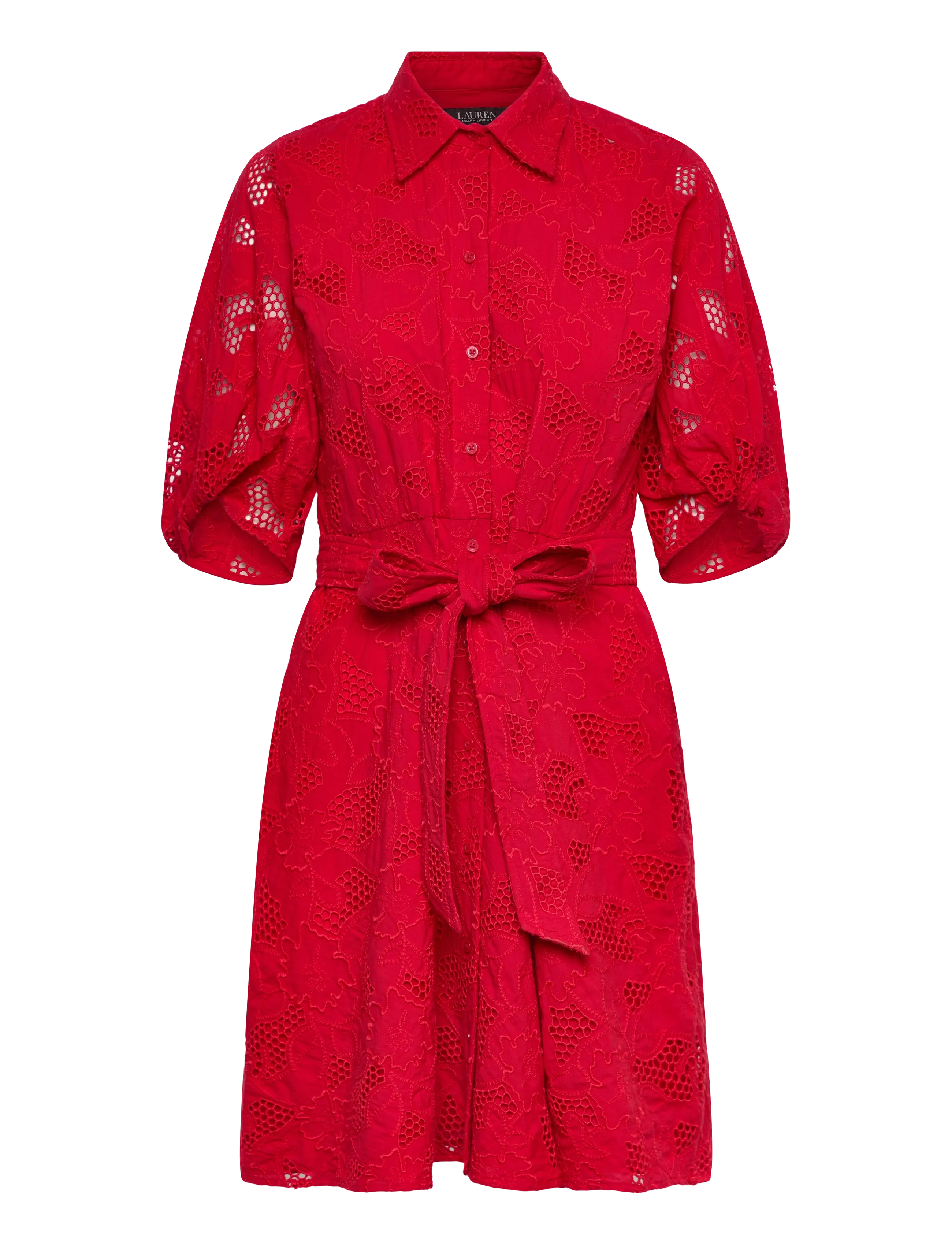 Lauren Ralph Lauren - Eyelet Voile Balloon-Sleeve Shirtdress - blondekjoler - cruise red - 1